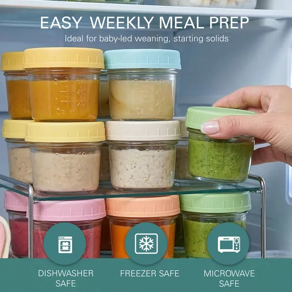 Sperric Glass Baby Food Storage Containers 12 Pack 4oz Reusable Jars w/ Lids, BPA‑Free Leakproof Freezer Microwave Safe