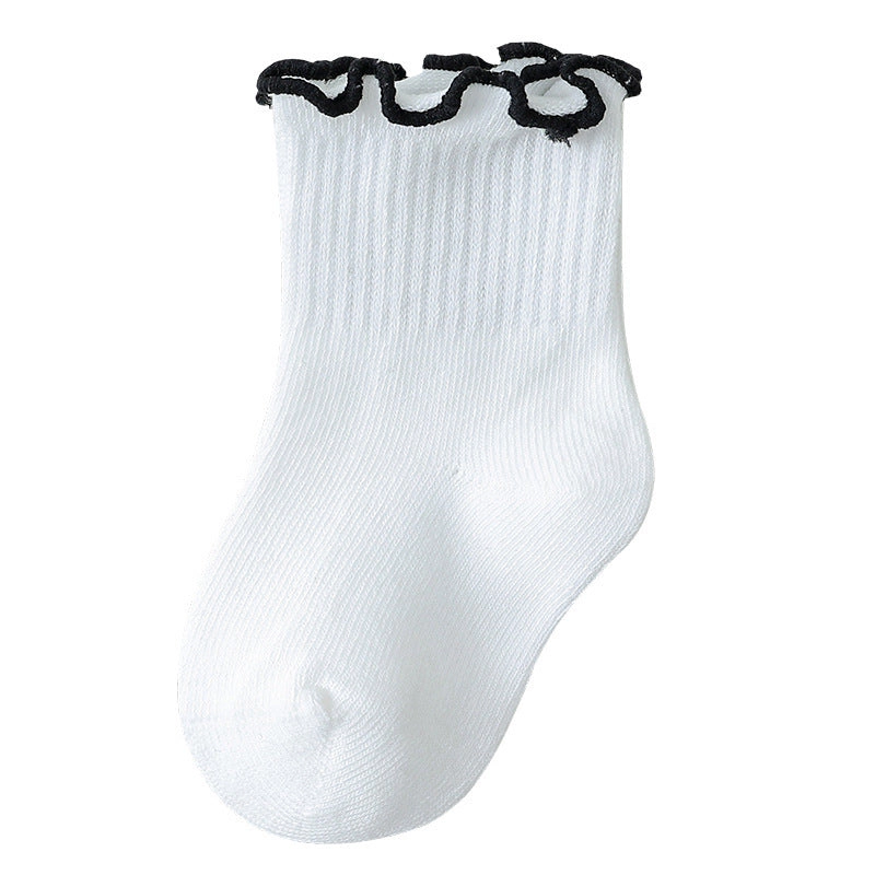 MyKids-USA Baby Girls Beige Ruffle Fringe Crew Socks