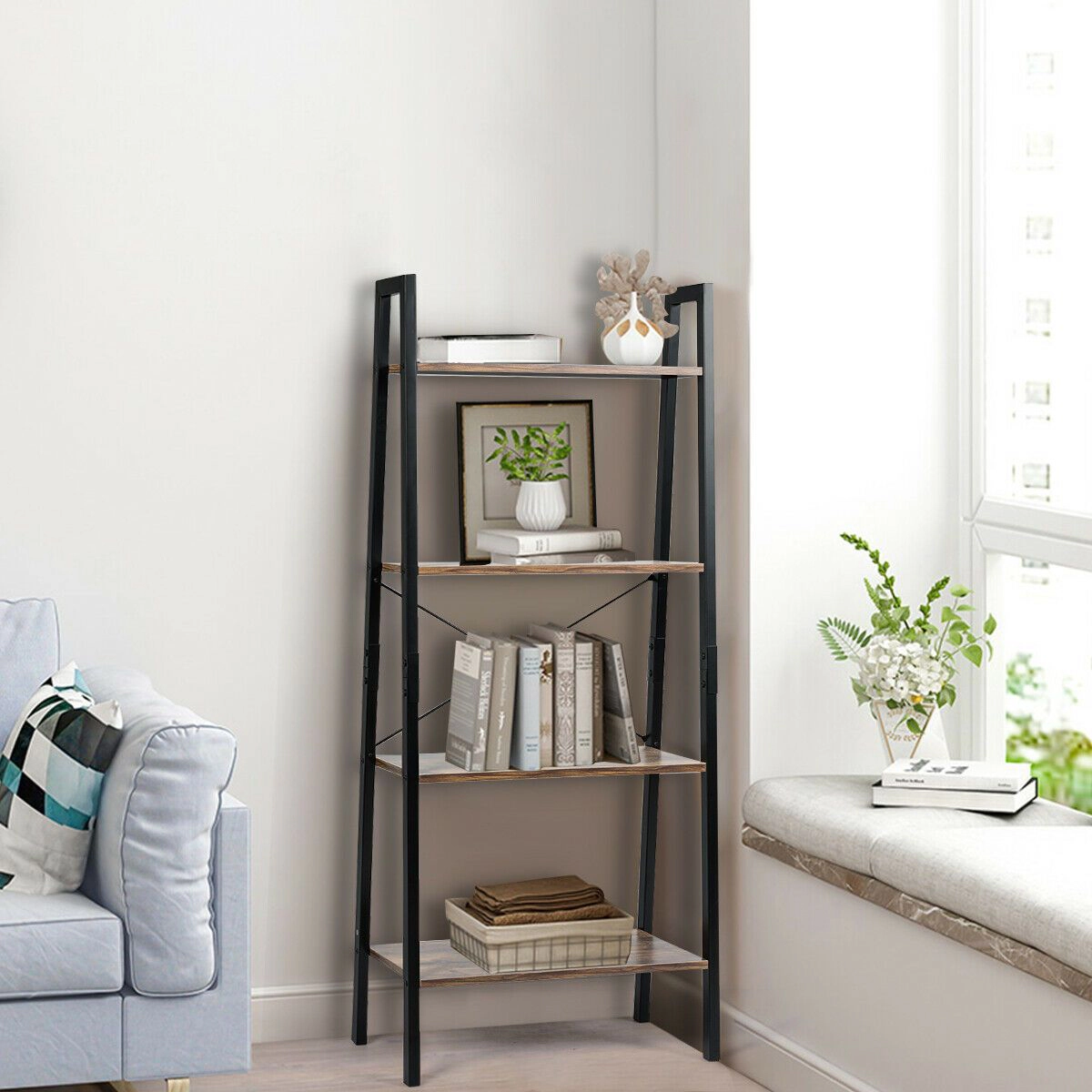 SlickBlue Modern 4-Tier Ladder Shelf with Open Storage