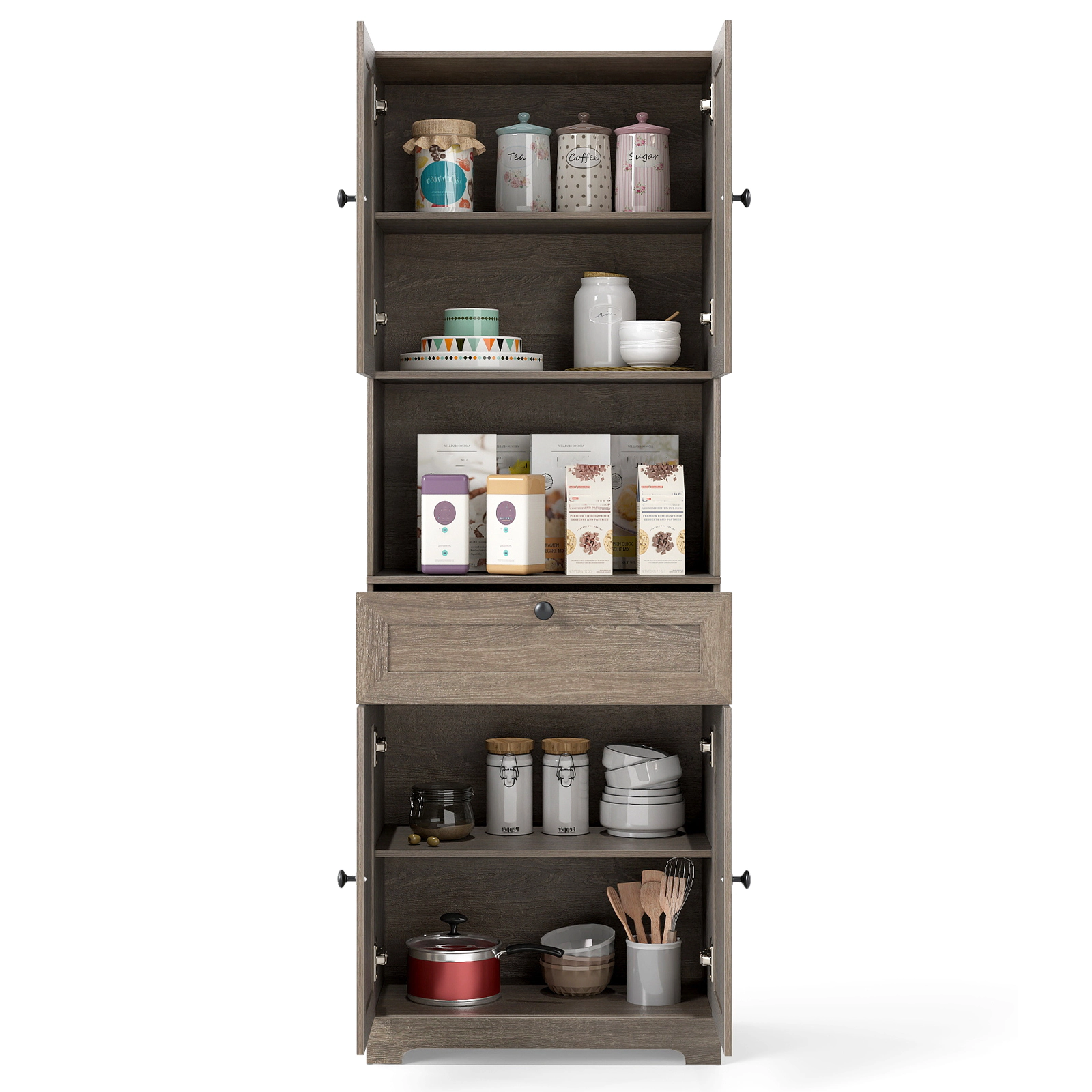 SUGIFT 4 Doors 1 Drawer Adjustable Shelf Tall Storage Cabinet 23.5-in x 14-in x 67.5-in 243-lb Capacity Gray Oak