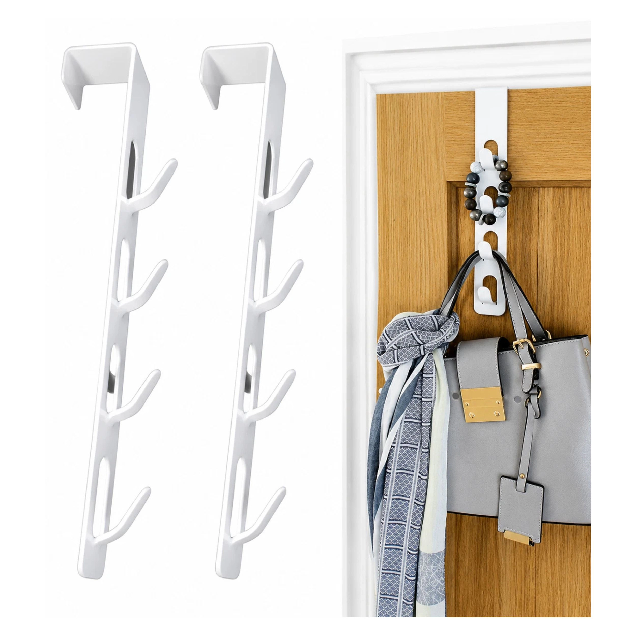 Home Collection Over-the-Door 4 Hook Hangers White Closet Organizer Pack of 2