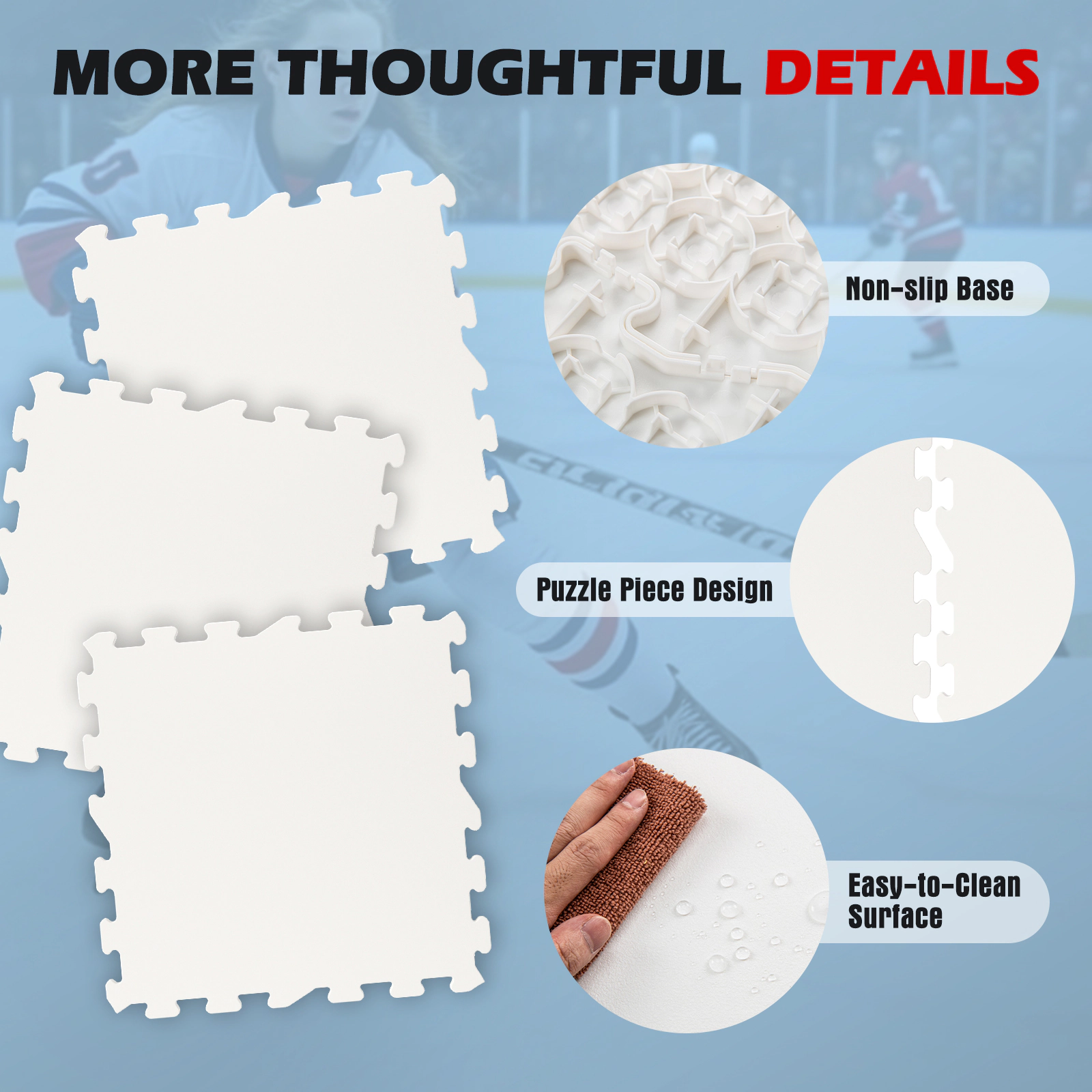 SUGIFT 10-Pack 23.5-sq ft Non-Slip UHMW-PE Dryland Synthetic Ice Hockey Flooring Tiles with Puzzle-Lock Edges