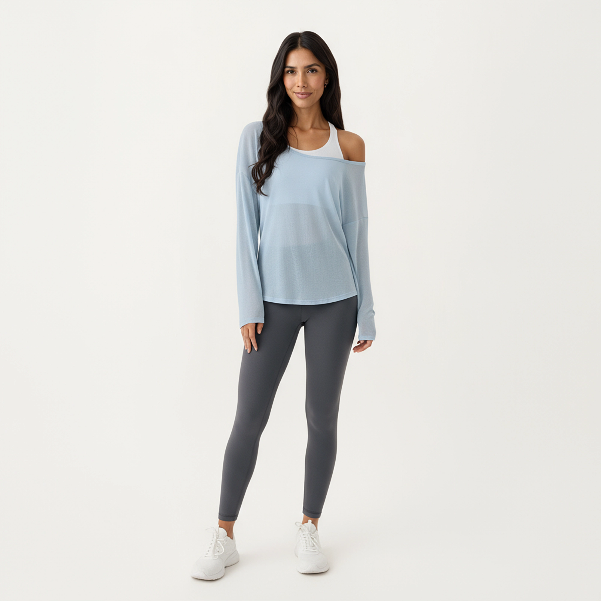Anna-Kaci Women's 2-Piece Long Sleeve Sheer Pullover Top Set with Off Shoulder Neckline and Relaxed Fit