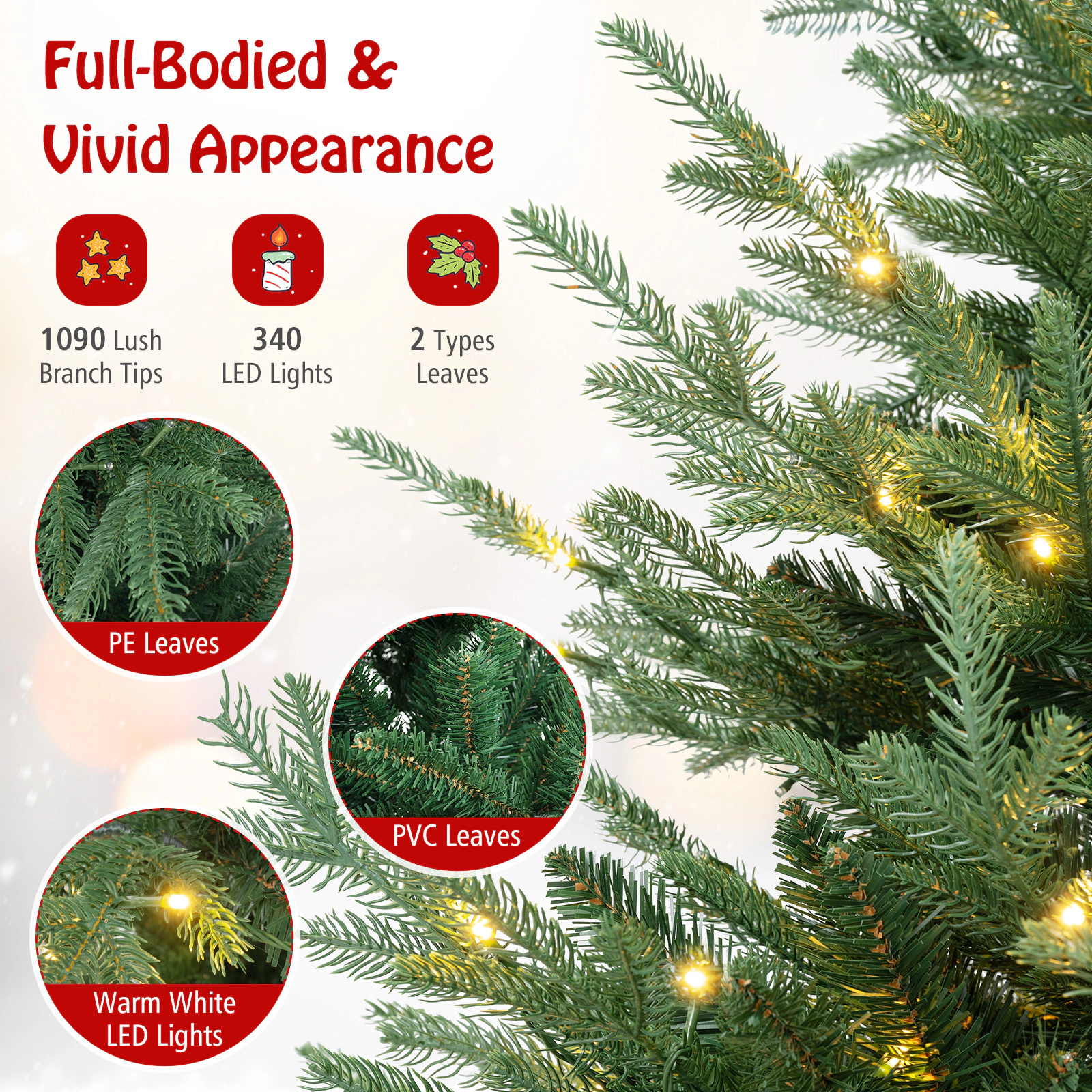 SlickBlue Artificial Christmas Tree with 8 Lighting Modes and LEDs