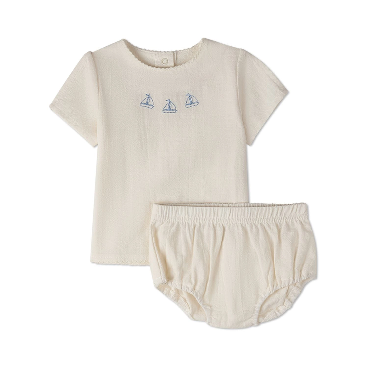 Memoi Unisex 2 Piece Baby and Toddler "Set The Sail" 100% Cotton Bloomer Set