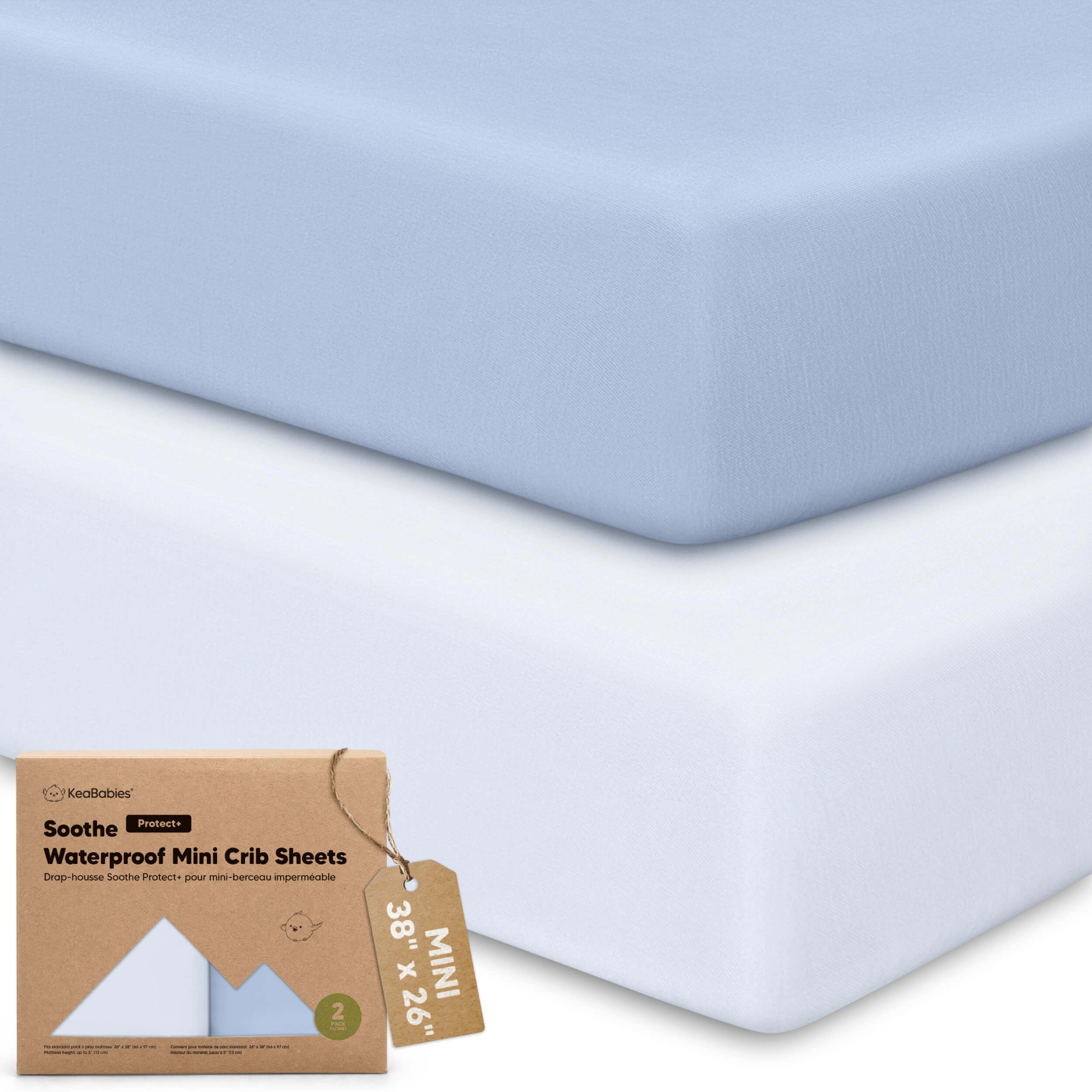 KeaBabies 2-Pack Soothe [Protect+] Waterproof Mini Crib Sheets