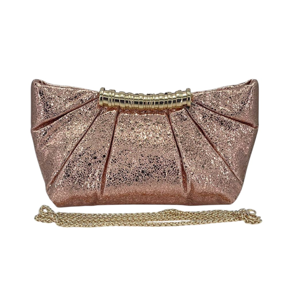 FASHNZFAB Pleated Metallic Sparkle Evening Clutch Crossbody Bag