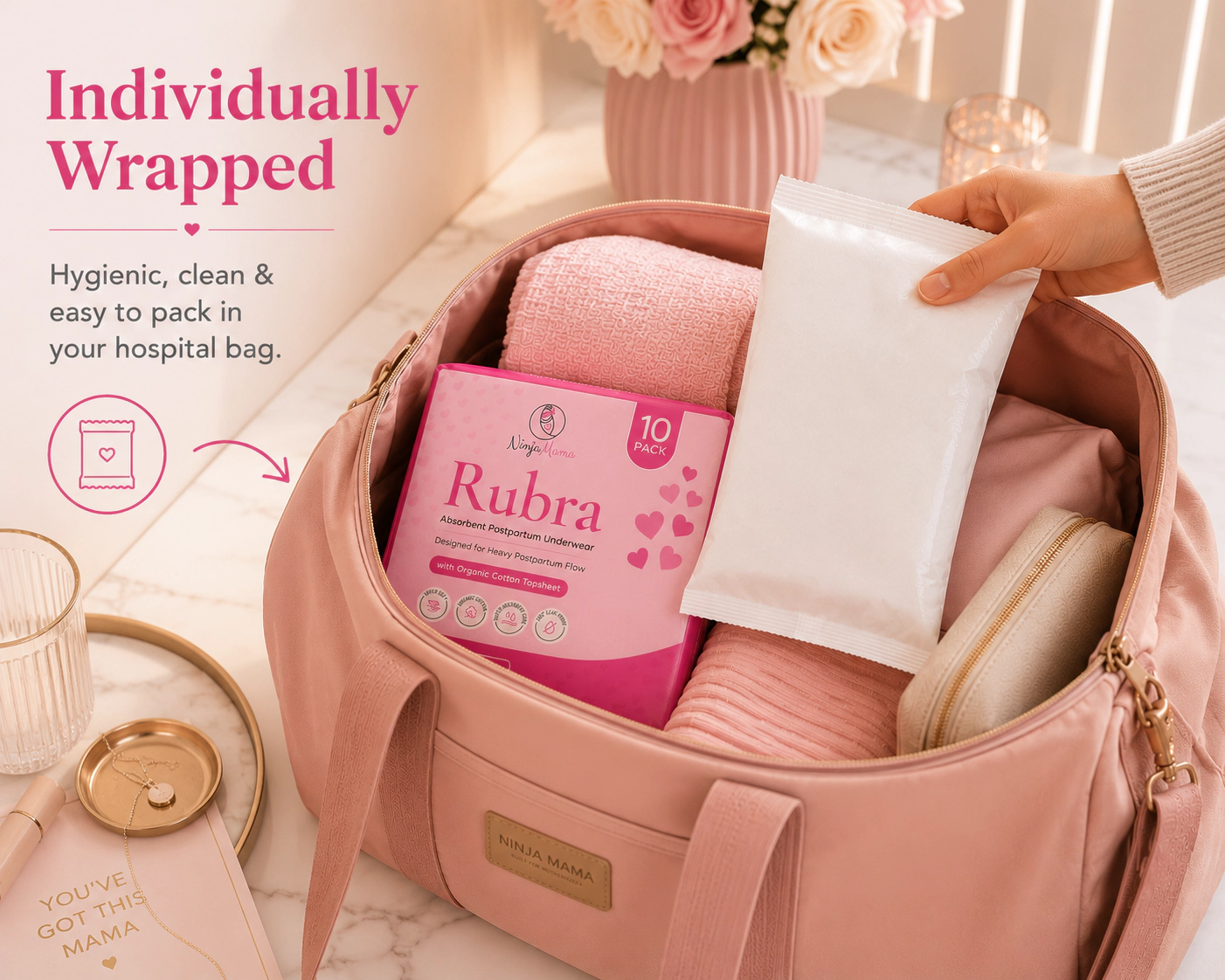 Ninja Mama Women's Rubra Disposable Absorbent Postpartum Underwear With Organic Cotton - Pack of 10