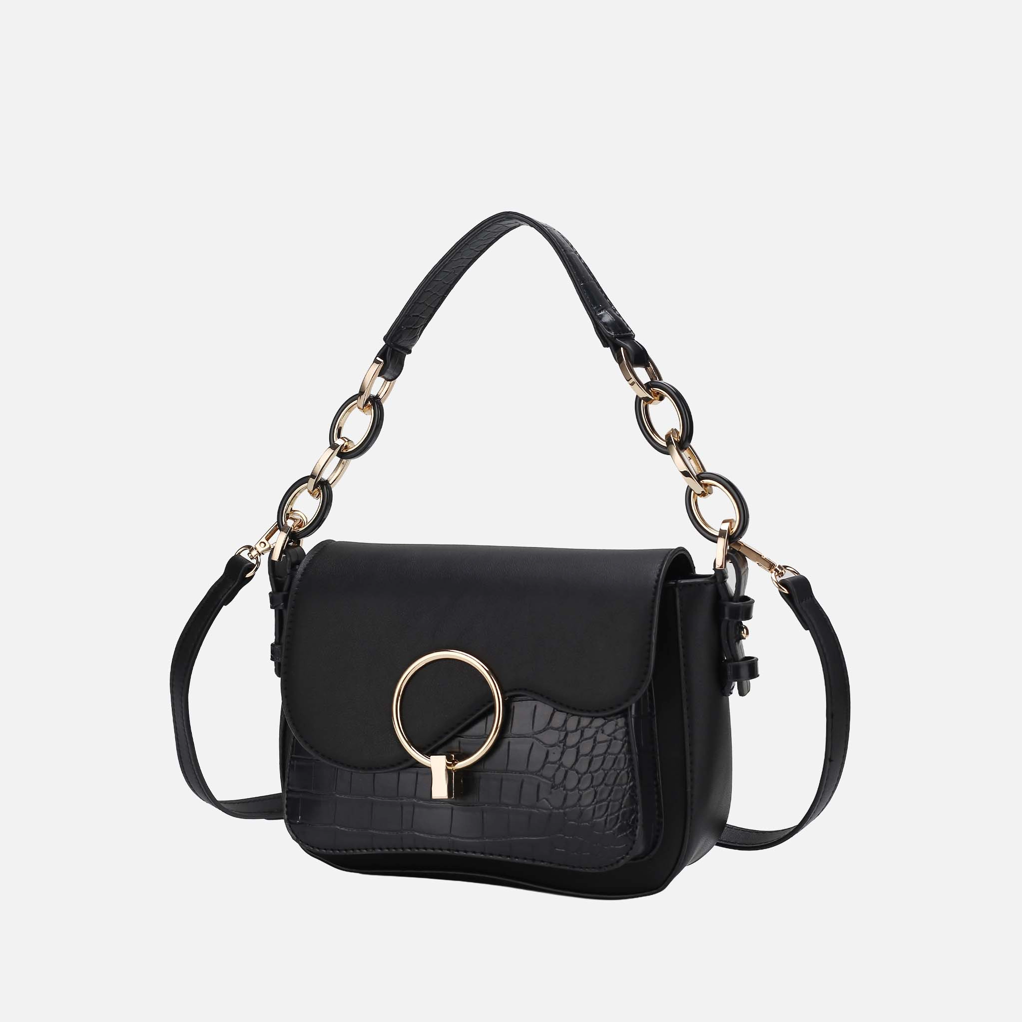 Mia K Collection Structured Vegan Leather Crossbody Bag - Gold Hardware