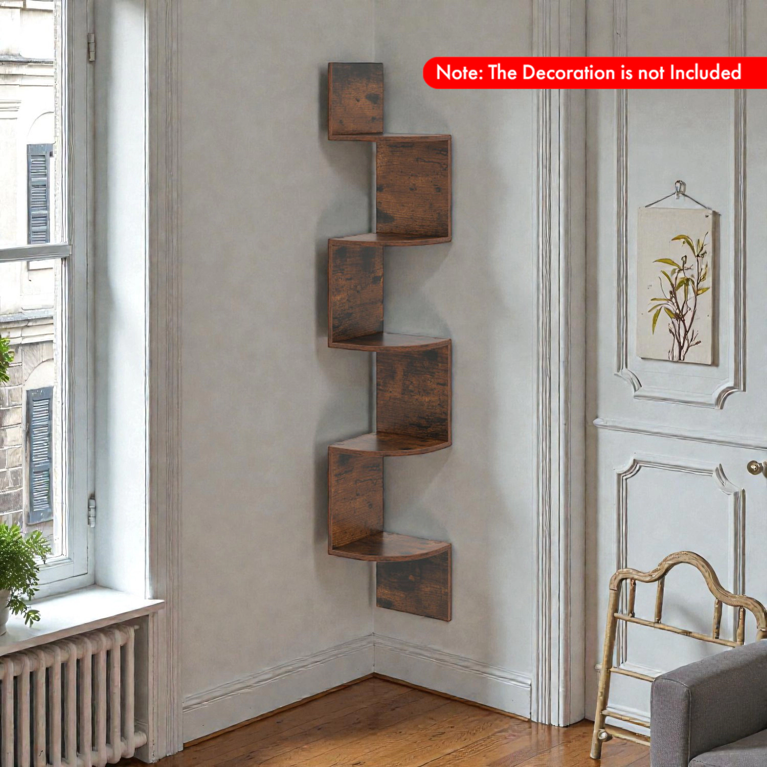 Hivvago Floating Corner Shelf with 5 Open Tiers and Wall-Mounted Design