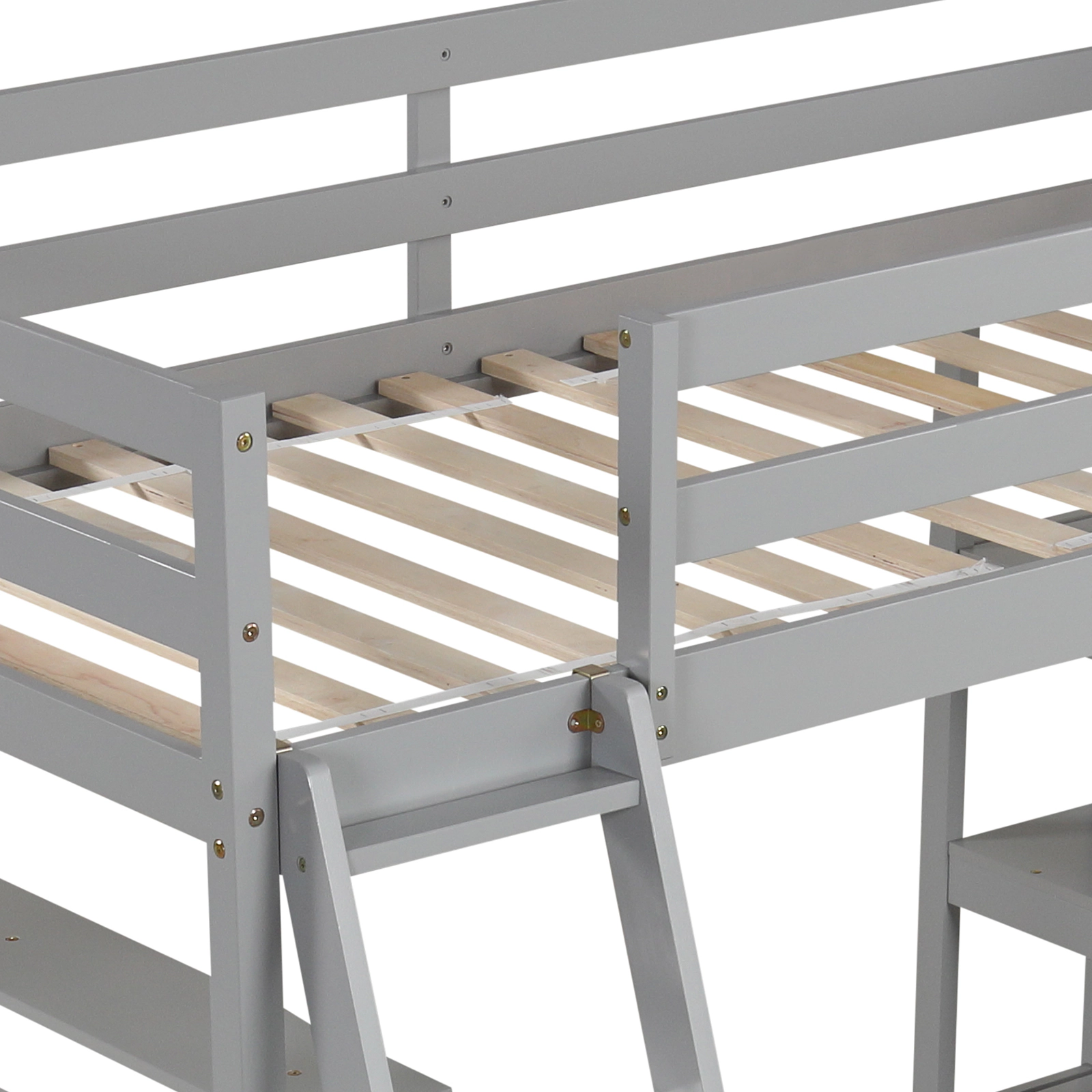 SUGIFT Gray Desk and Bookshelves Twin Size Kids and Teens Loft Bed