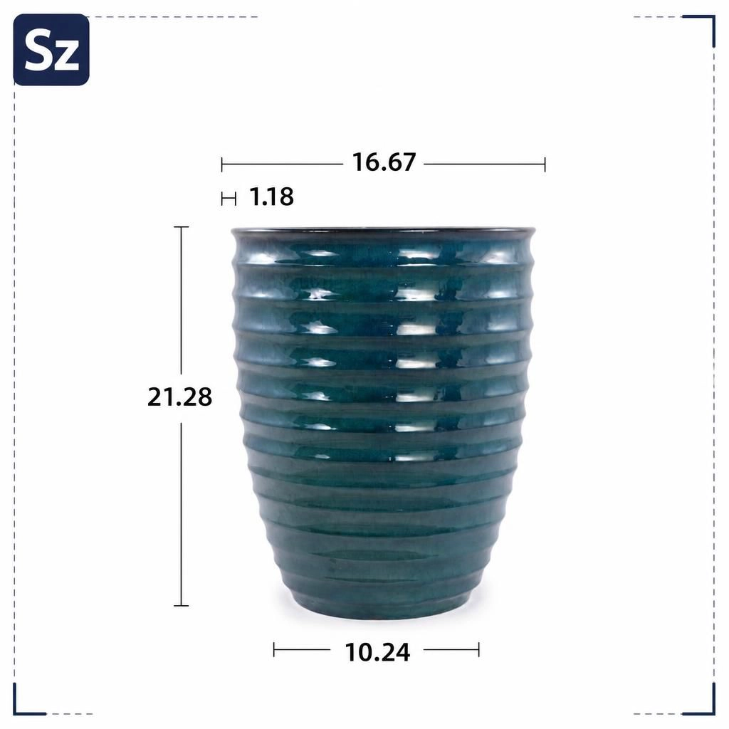 WOW PIONEER Large Round Ceramic Standing Planter Pot for Flowers Herbs Shrubs Outdoor Indoor