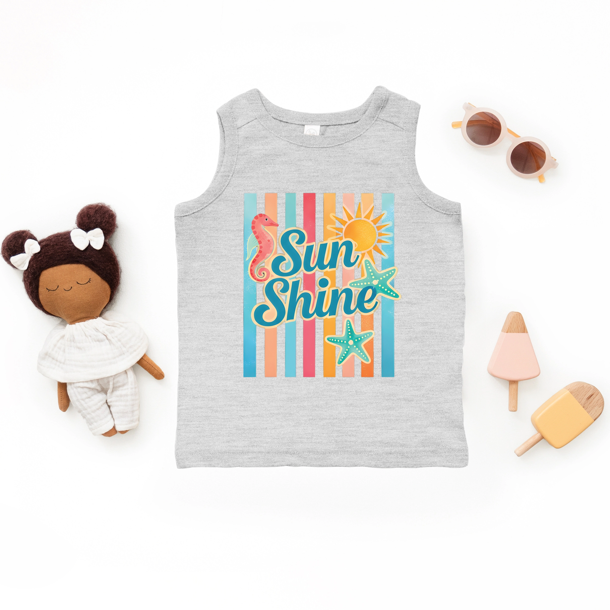 The Juniper Shop - Sunshine Seahorse Stripes Toddler Graphic Tank