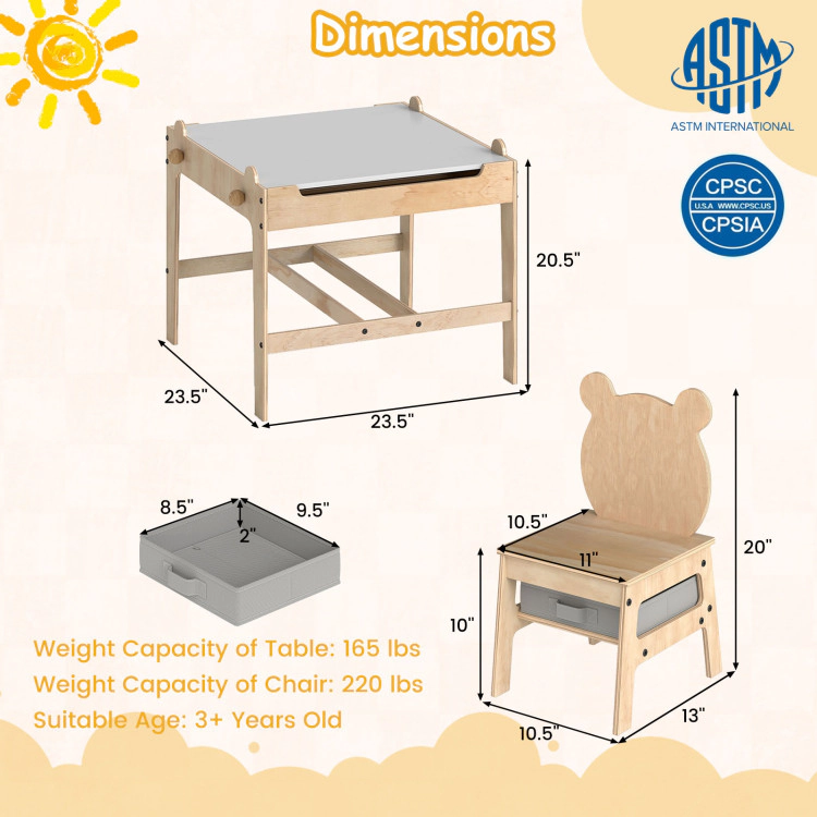 Hivvago Kids Table And Chairs Set With Reversible Whiteboard-Panda-Shaped