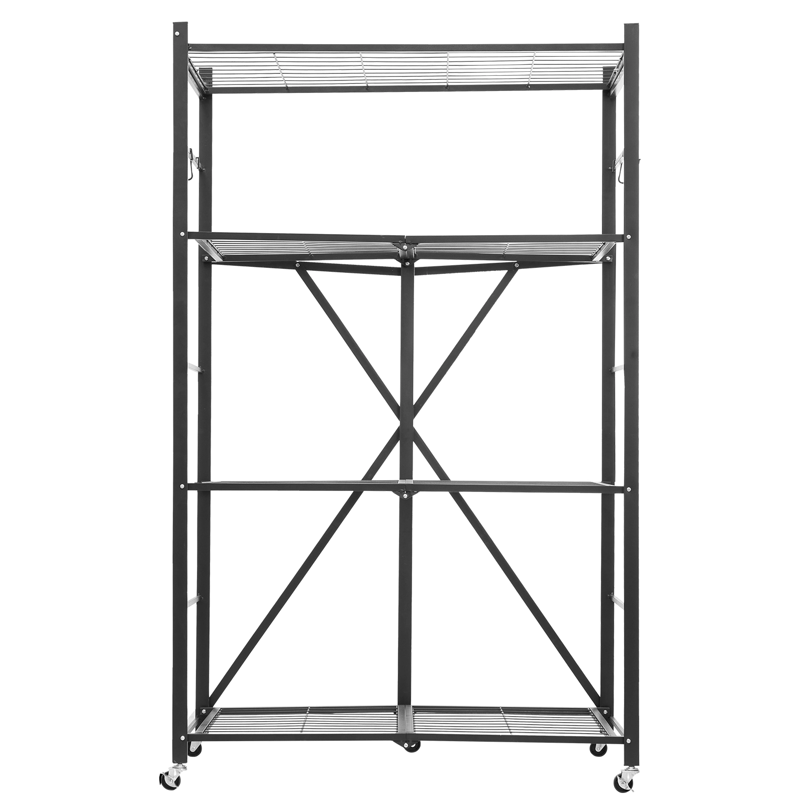 HONGGE Foldable Storage Shelf Folding Metal Rack Shelving Unit No Assembly Organizer Shelf with 5 Wheels & 4 Hooks for