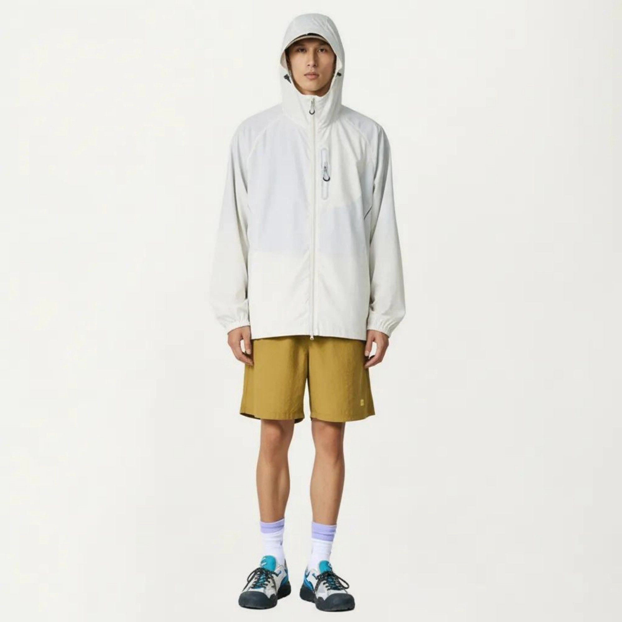 Anna-Kaci Men's Lightweight Windbreaker Jacket with Hood Full Zip Closure Panel Detail and Elastic Cuff