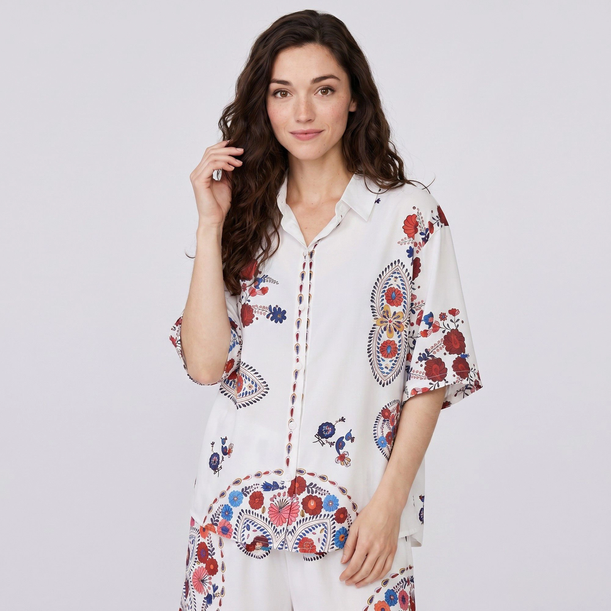 Anna-Kaci Women's 2-Piece Paisley Floral Short Pajama Set with Button Top and Matching Shorts