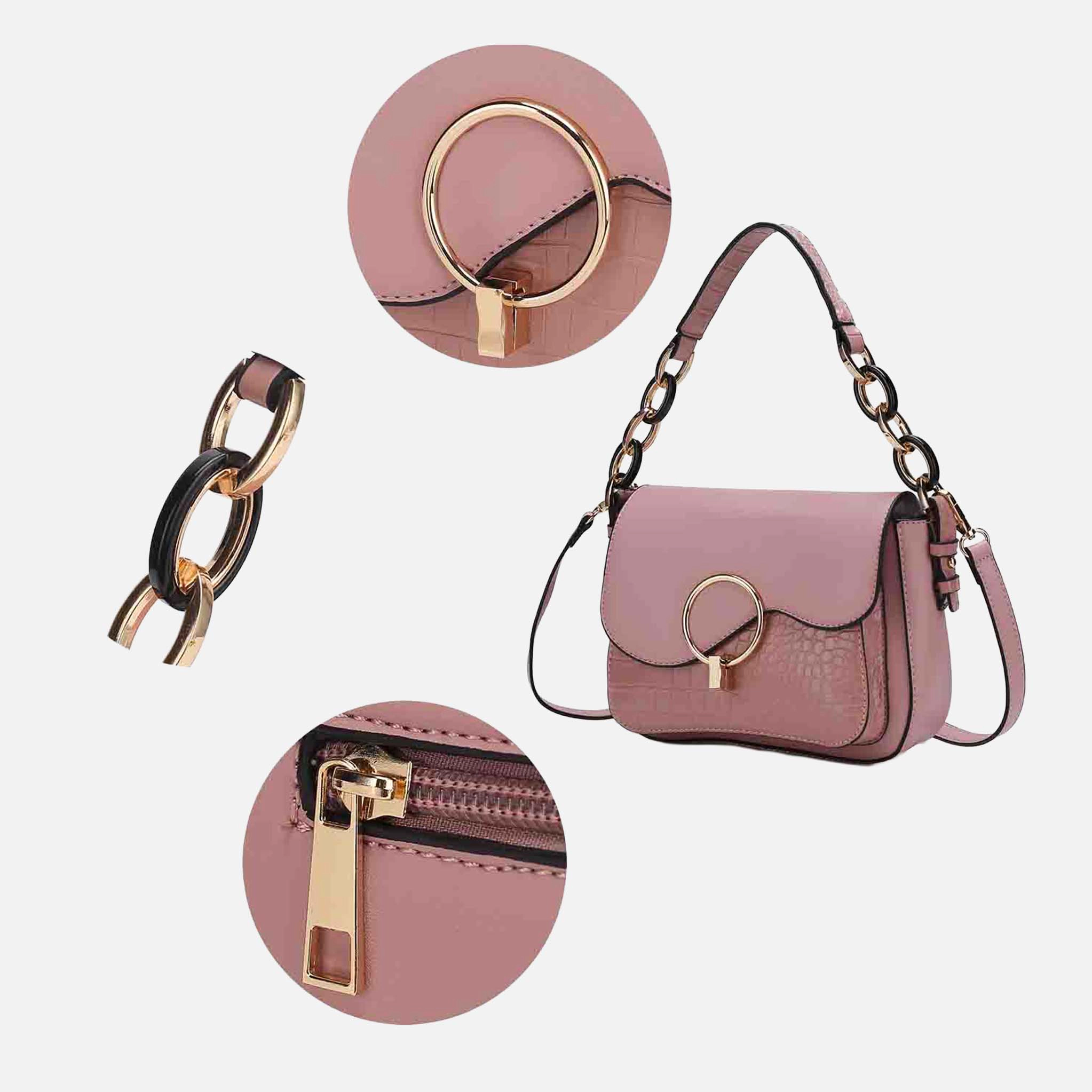 Mia K Collection Structured Vegan Leather Crossbody Bag - Gold Hardware