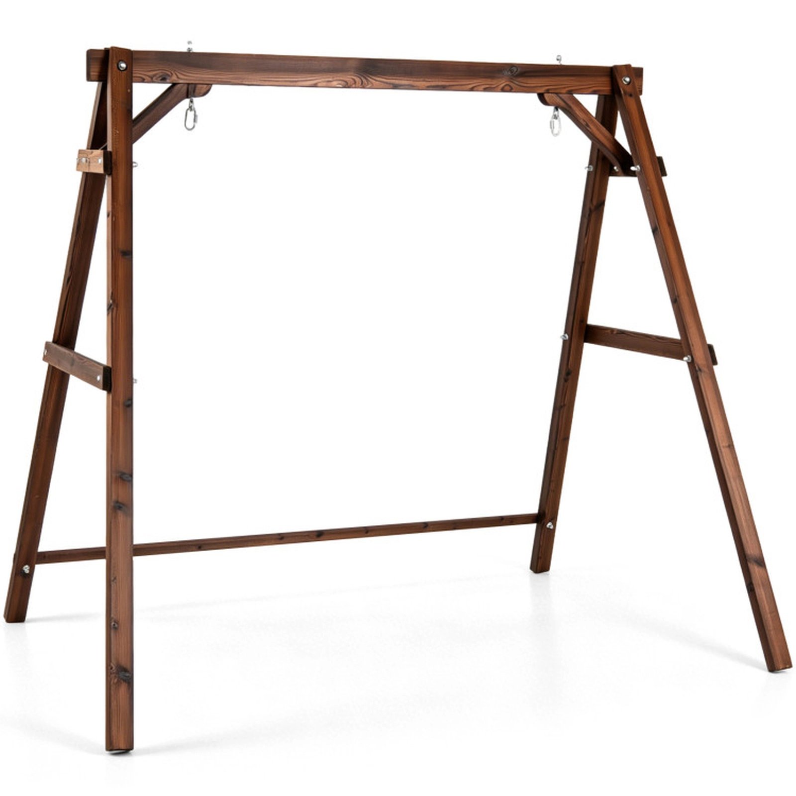 SUGIFT Heavy-Duty Fir Wood A-Frame Swing Stand with Reinforced Bars 880-lb Capacity with 2 Hanging Rings Brown