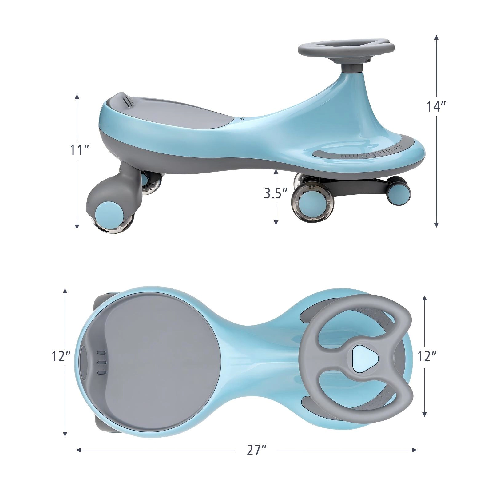 SUGIFT PP Wiggle Car Ride-on Toy with Flashing PU Wheels 110-lb Capacity Ages 2+ Blue