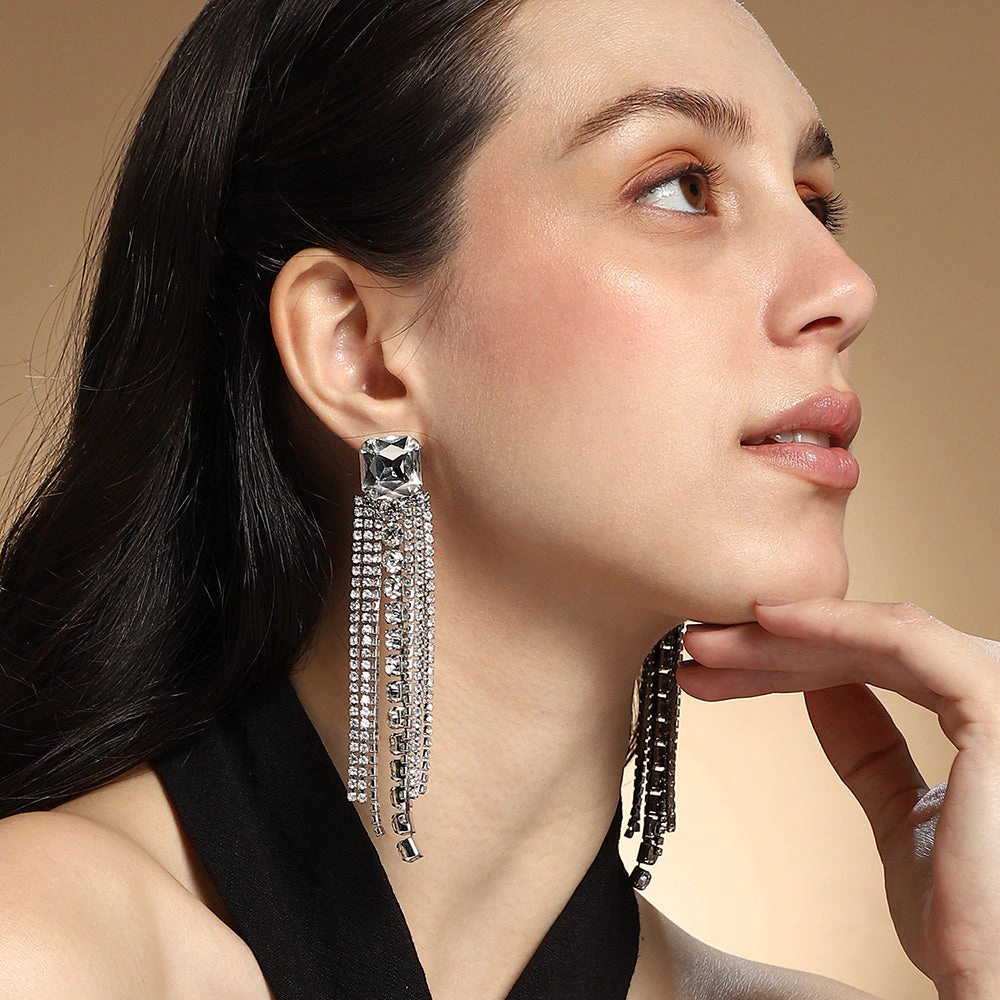 SOHI Women's The Bijou-Quad Drop Earrings - Crystal Silver