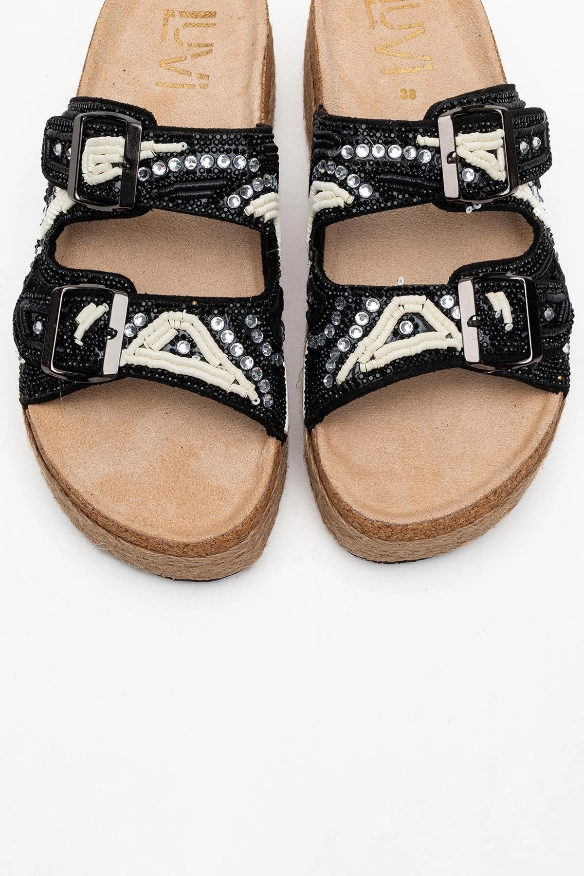 Prologue Shoes Womens Bobby Beaded Straw Platform Slide Sandal