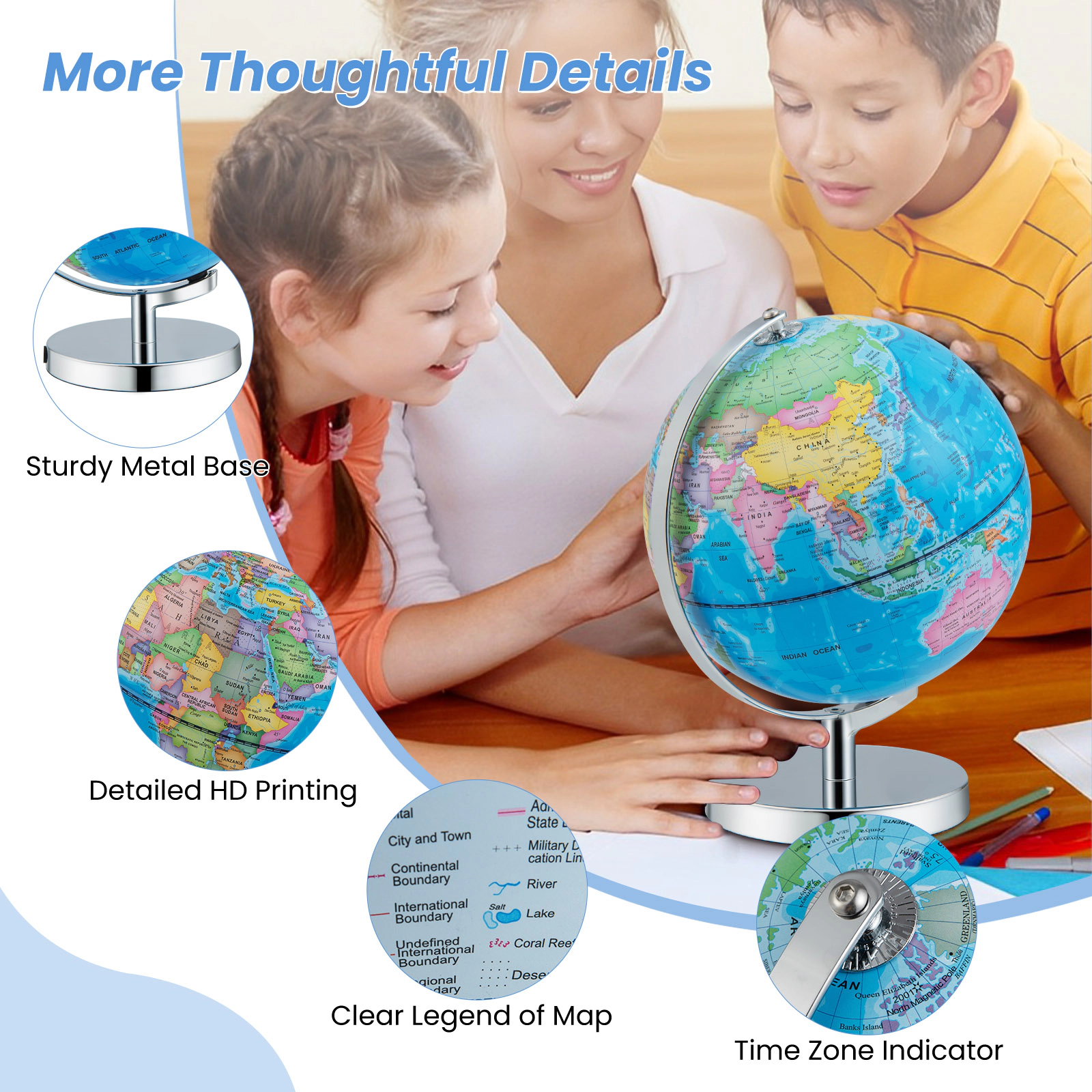 SUGIFT Kids 3-in-1 Illuminated 88 Constellations Night Light World Globe 9-in Diameter 9.5-in x 9.5-in x 11.5-in Blue