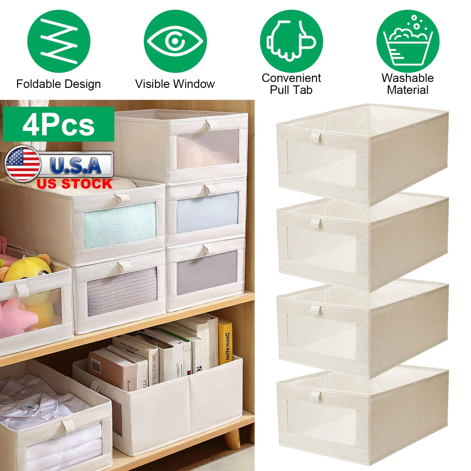 GBruno 4-Piece Foldable Linen Storage Bins