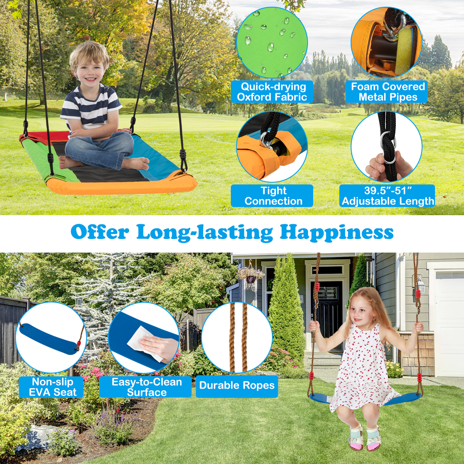 SUGIFT Kids Yellow Metal Swing Set with 3 Swings and Ground Stakes 11.5-ft W 6-ft D 6.4-ft H 660-lb Frame Capacity