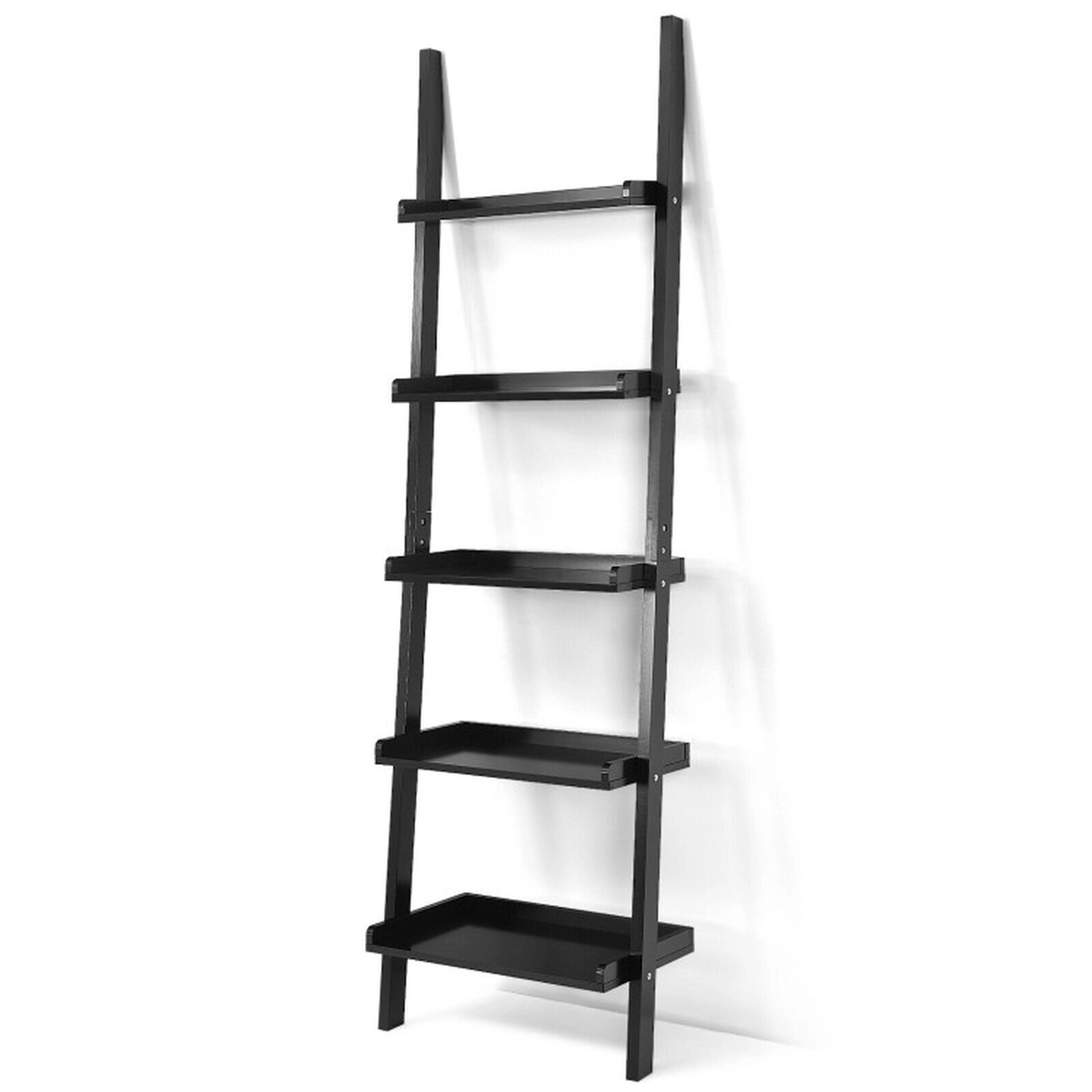 SUGIFT Black 5-Tier Wall-Leaning Ladder Shelf 74.5 in Display Rack