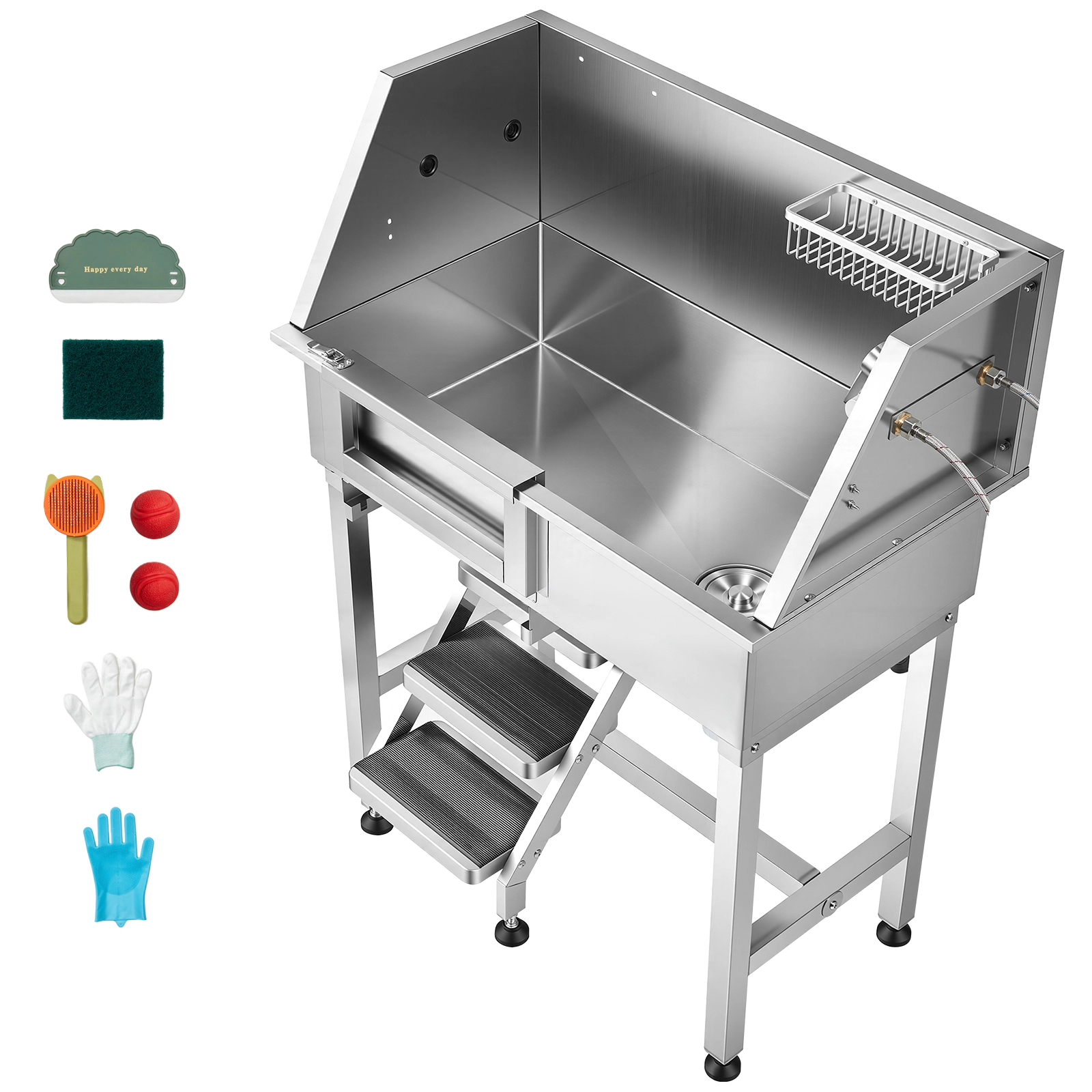HONGGE 34" Dog Washing Station, Stainless Steel Pet Grooming Tub Bathtub, Professional Dog Wash Sink with Shower, Faucet