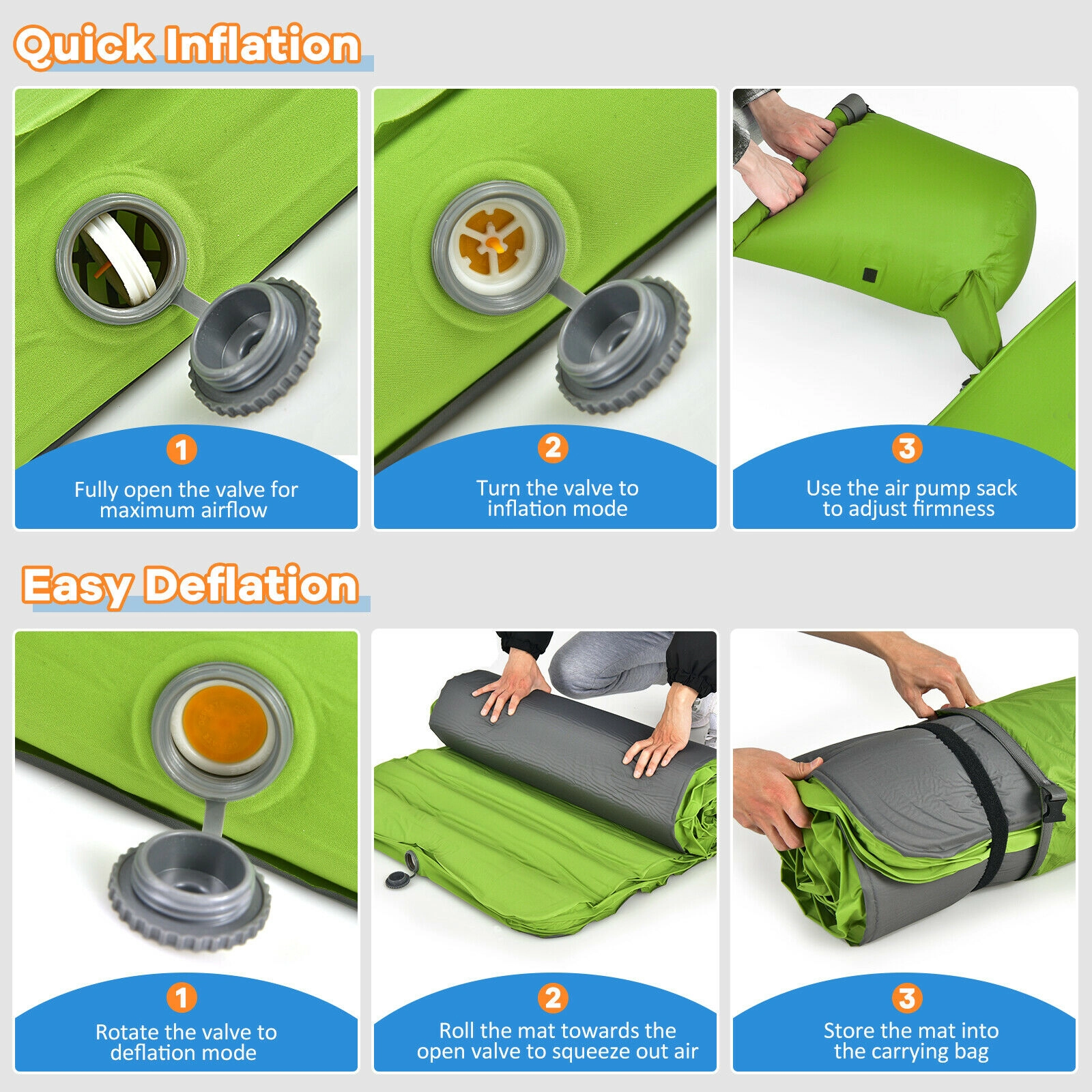 SUGIFT Green 81-in 330-lb Self-Inflating Camping Sleeping Pad 4-in Thick Foam Camp Mat with Carry Bag