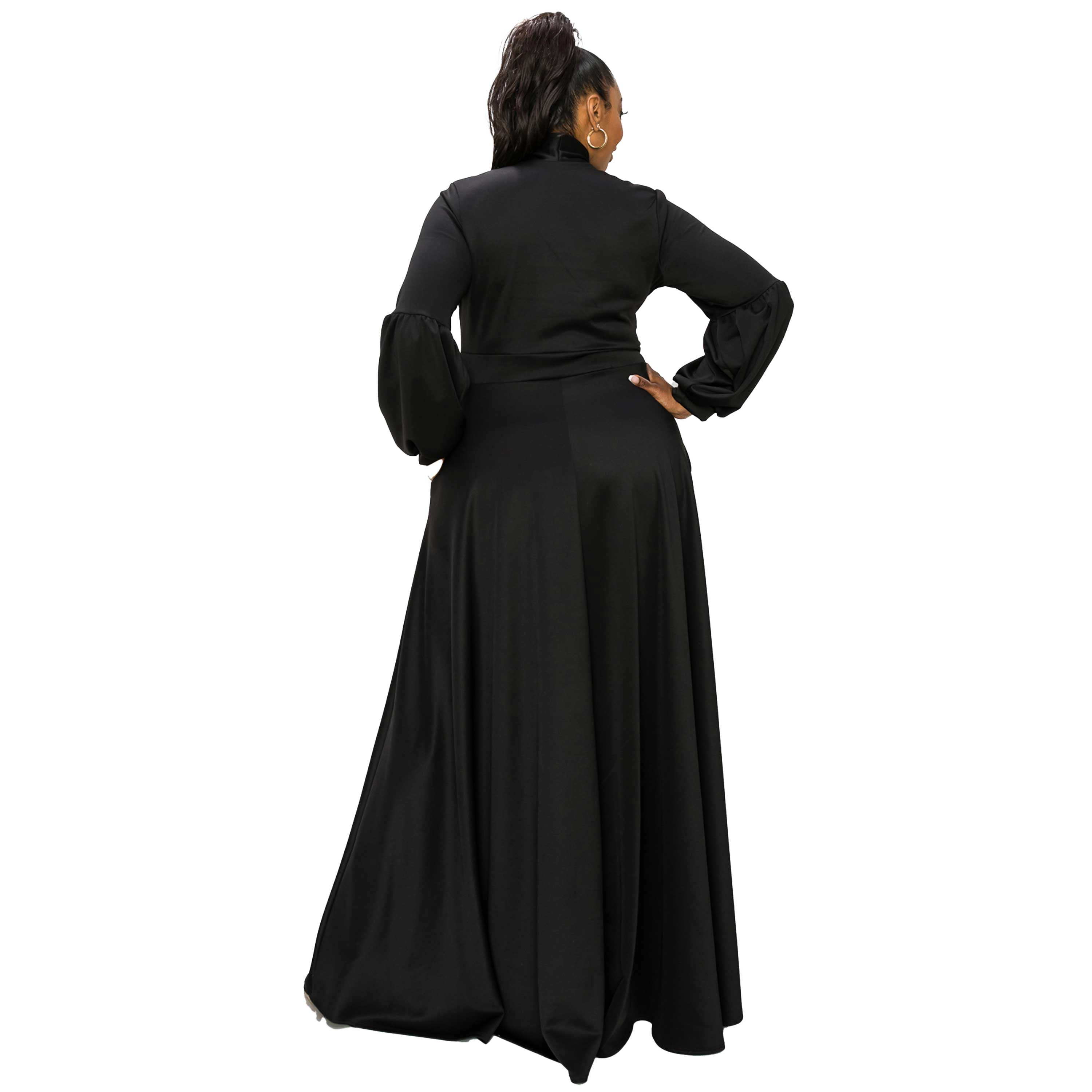 L I V D Women's Plus Bella Donna Dress with Ribbon and Bishop Sleeves
