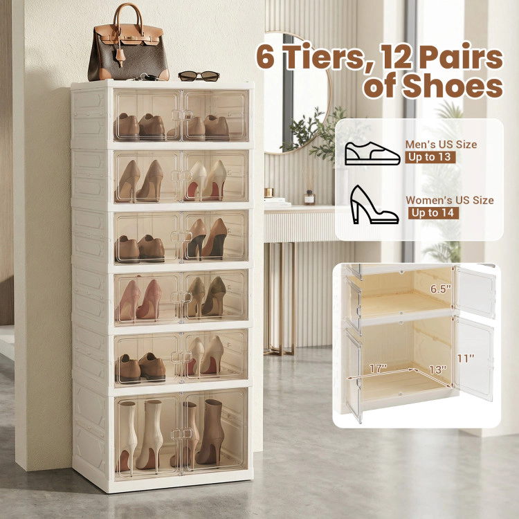 Hivvago Foldable Shoe Rack Organizer 12-Pair 6-Tier Collapsible Shoe Cabinet