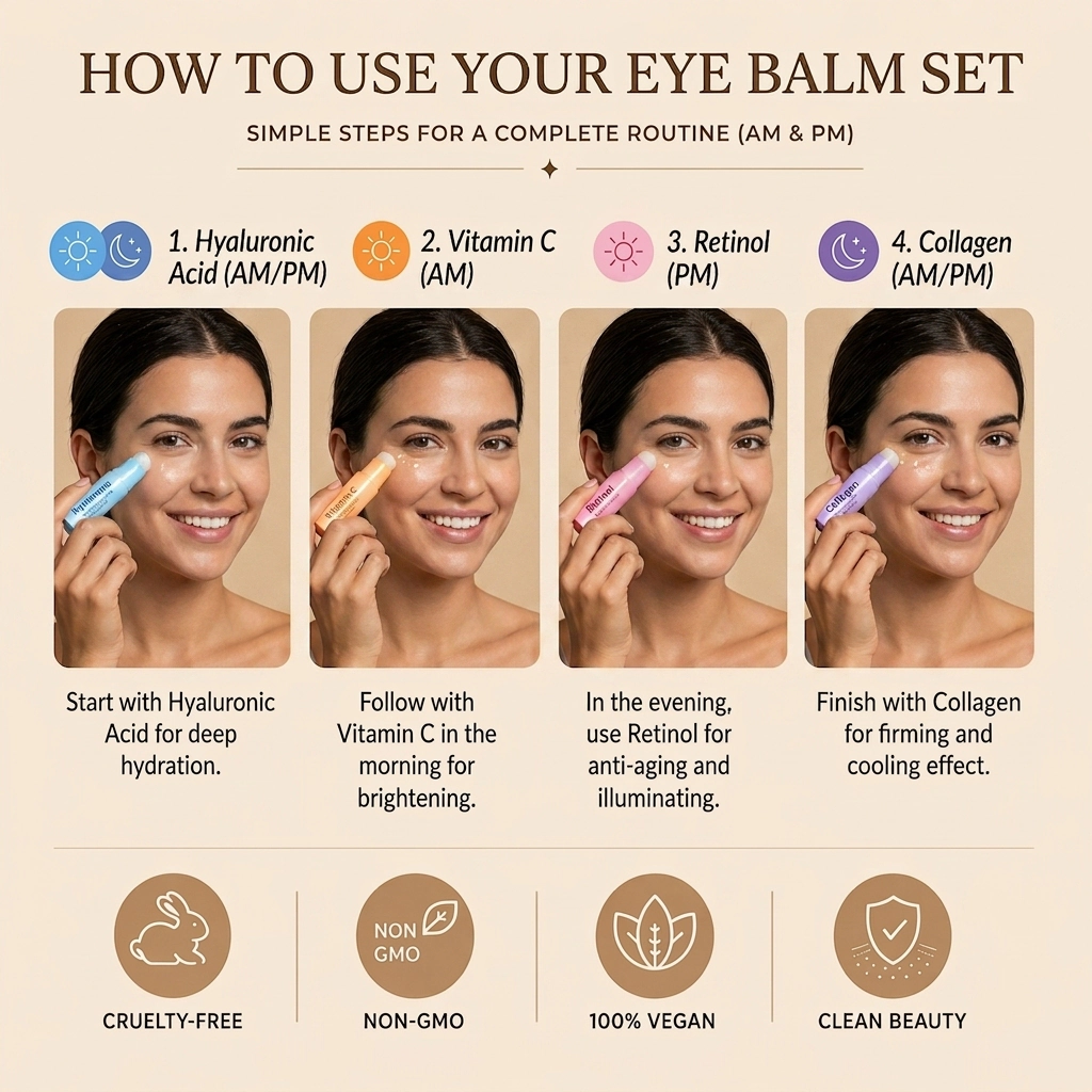 Lovery 4-Step Korean Eye Balm Collection - Korean Skin Care Complete Under-Eye Renewal Set