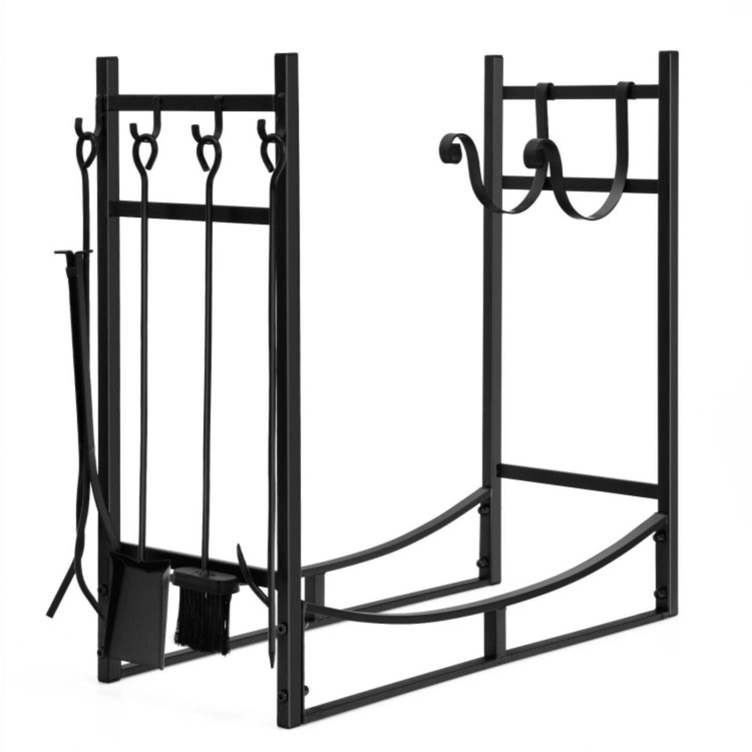 Hivvago 30 Inch Firewood Rack With 4 Tool Set Kindling Holders For Indoor And Outdoor