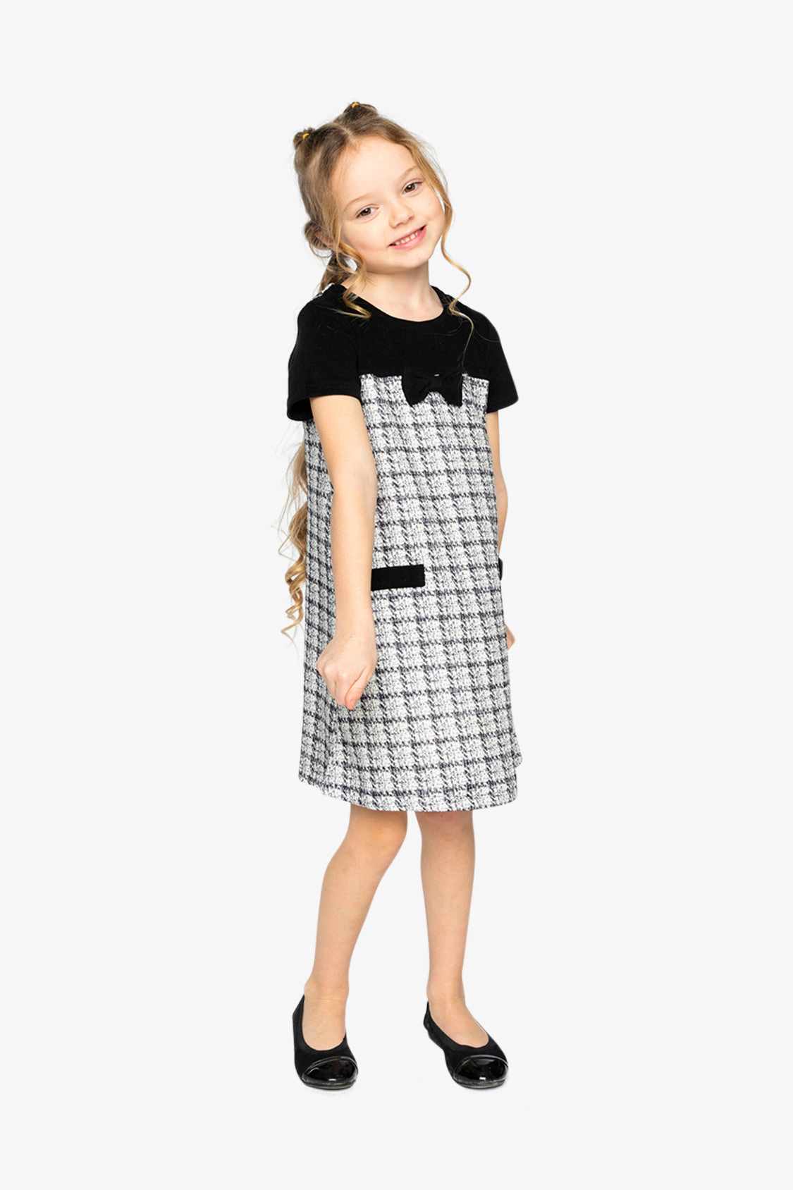 Deux par Deux Girls Sleeveless Plaid Knitwear A-Line Dress