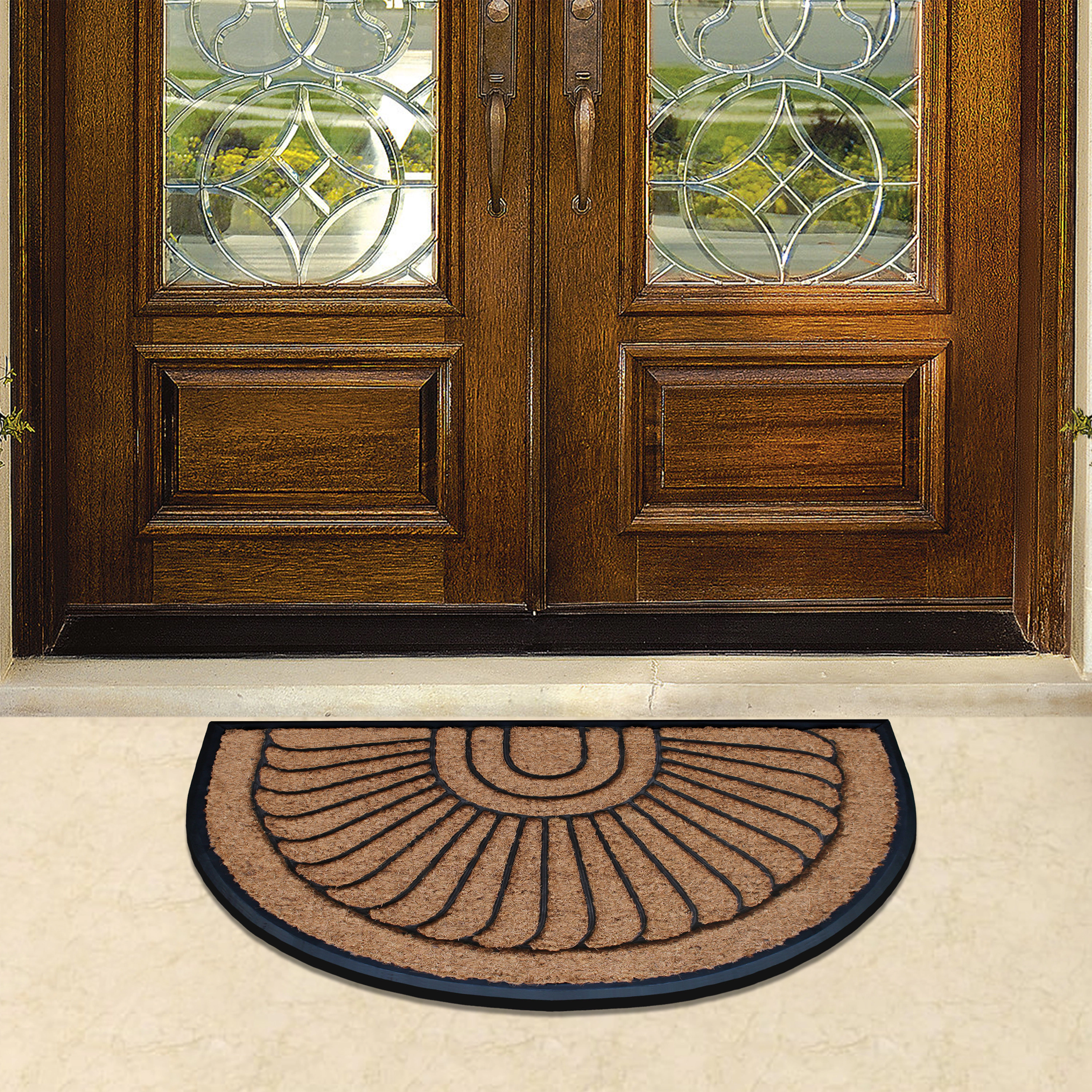 A1HC Coir and Rubber Door Mat 24x36 Inches Heavy Duty Durable Long-Lasting Sunburst Semicircle