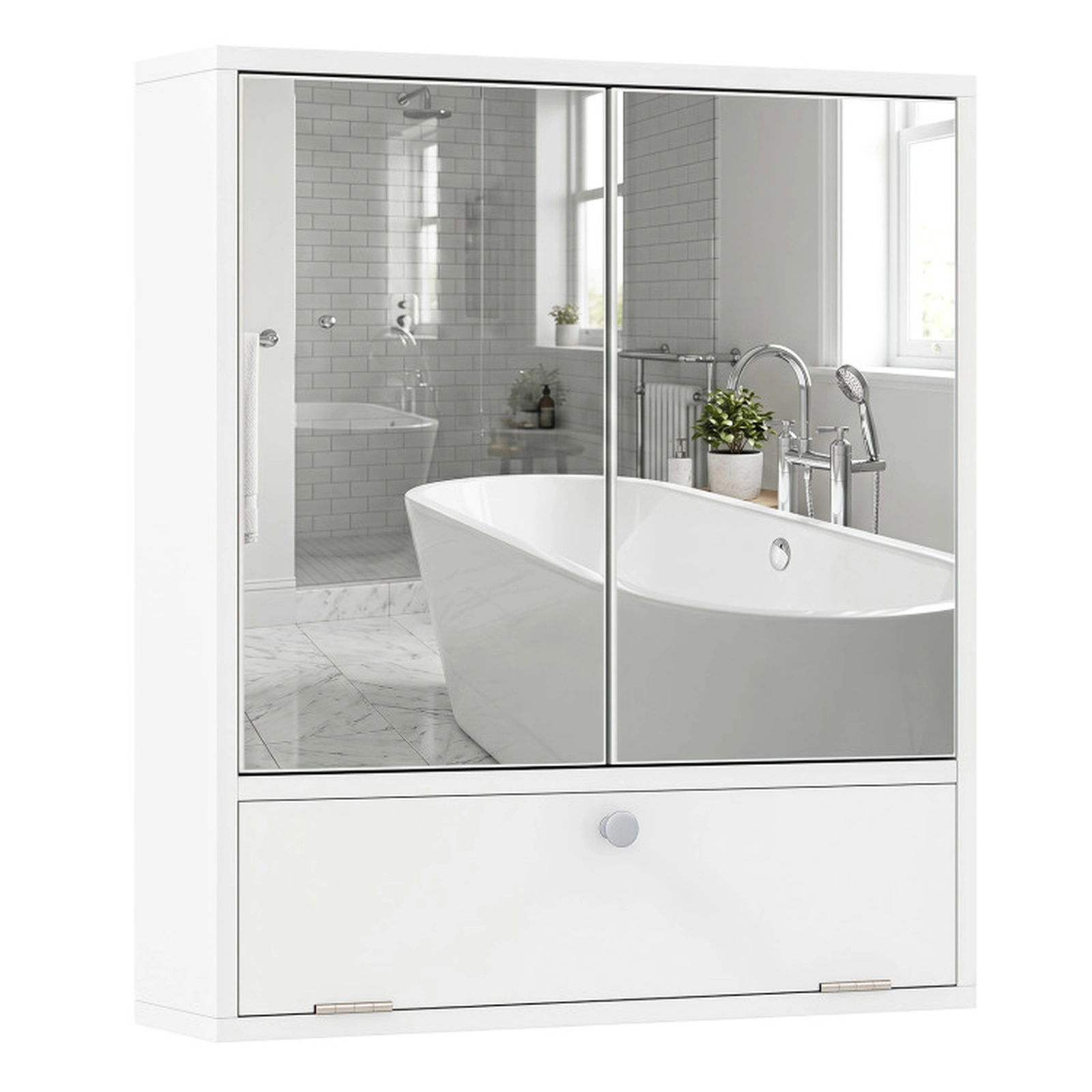 SUGIFT 2 Push-to-Open Mirrored Doors Engineered Wood Medicine Cabinet 21.5-in x 5.5-in x 24.5-in 22-lb Shelf White