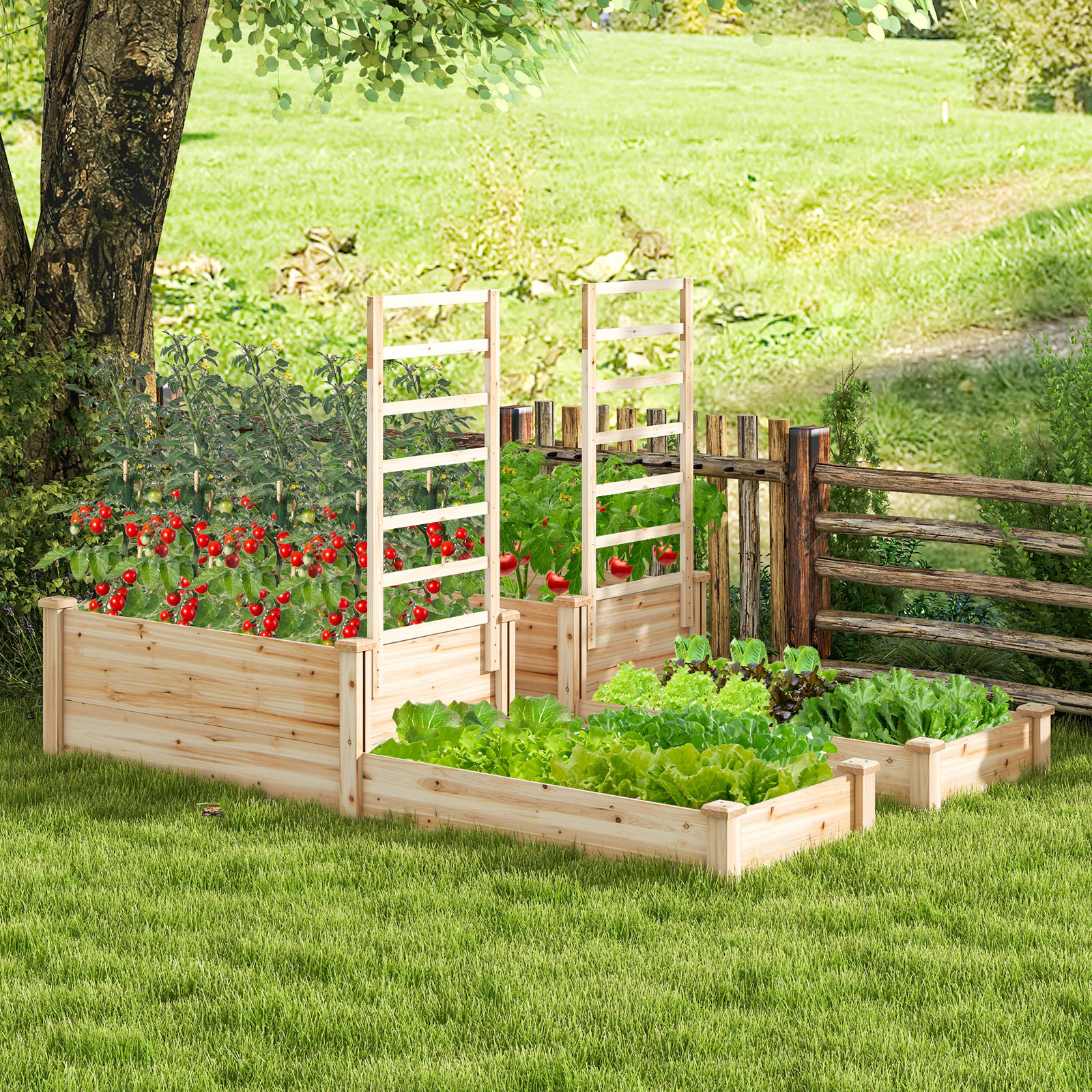 SlickBlue 2 Tier Raised Garden Bed with Trellis for Climbing Plants