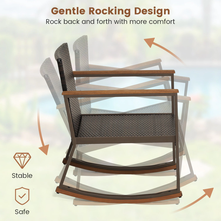 Hivvago 3 Pieces Rattan Rocking Bistro Set With Coffee Table And Cushions