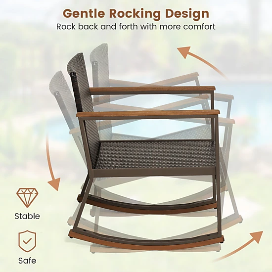 Hivvago 3 Pieces Rattan Rocking Bistro Set With Coffee Table And Cushions