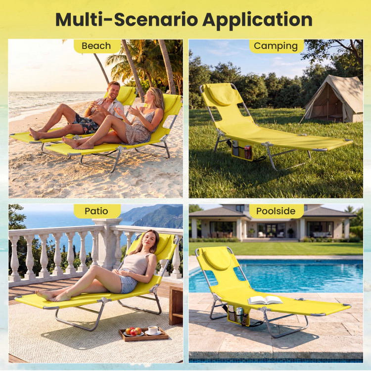 Hivvago Folding Beach Lounge Chair With Adjustable Backrest For Lawn