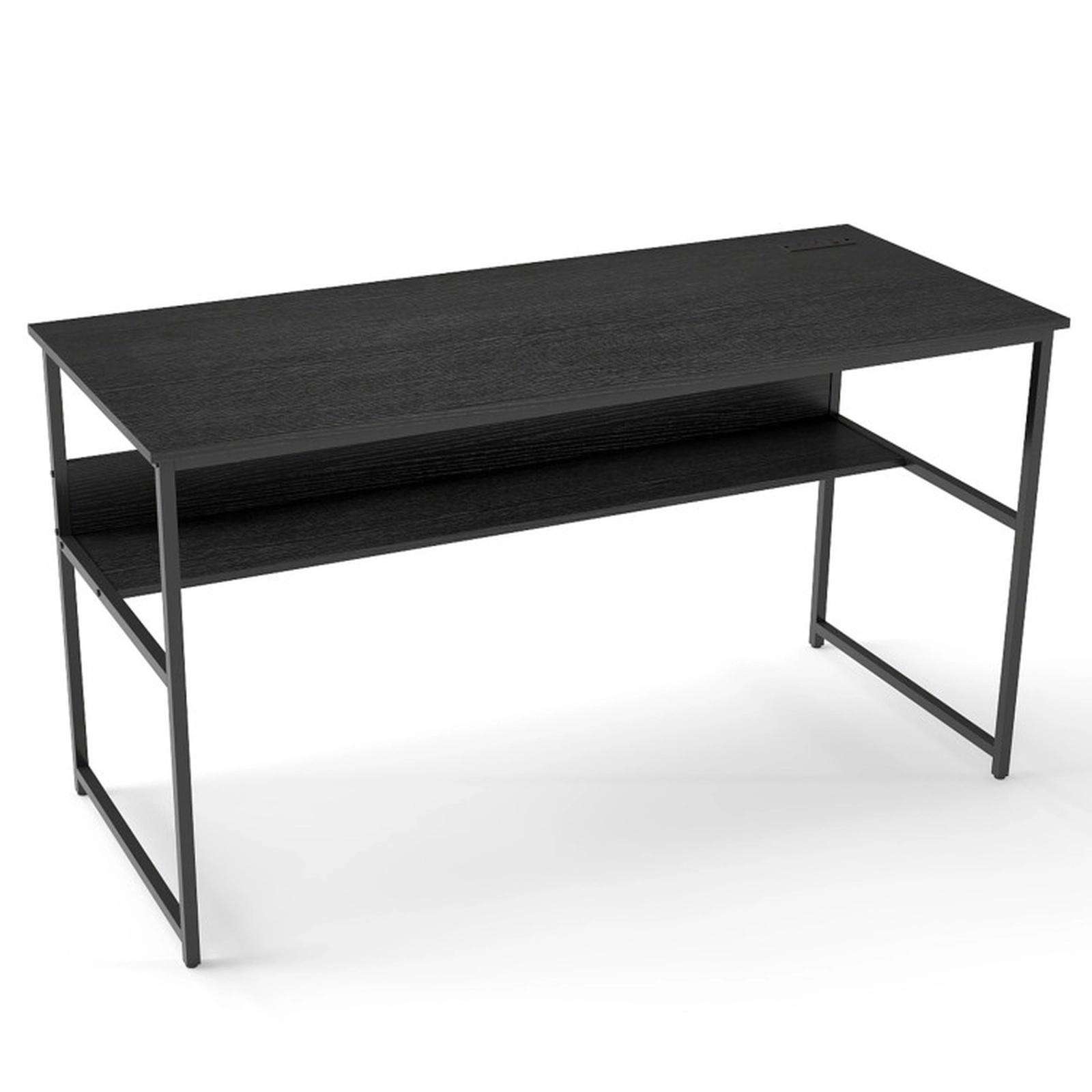 SUGIFT 55 x 24-in Computer Desk with Power Outlets and USB Ports 220-lb Tabletop Capacity with Shelf Rustic Brown/Black