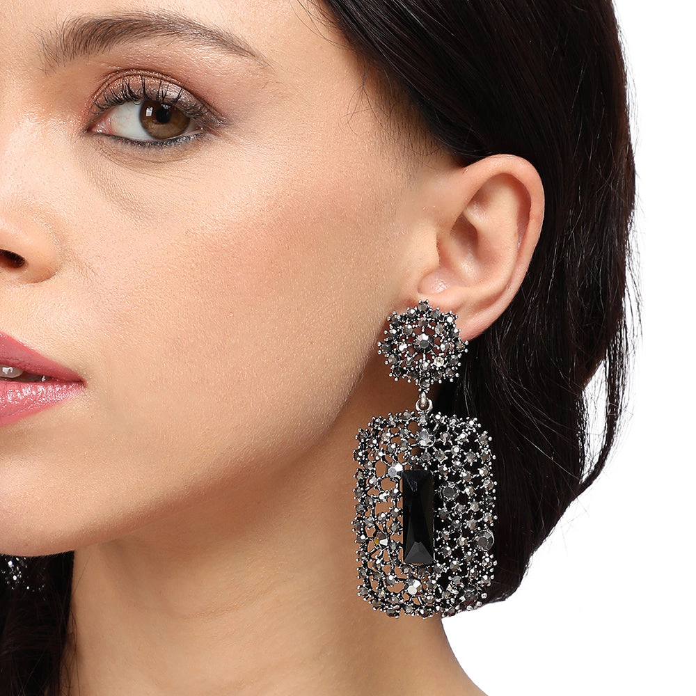 SOHI Women's Stone Intricate Cluster Geometric Drop Earrings