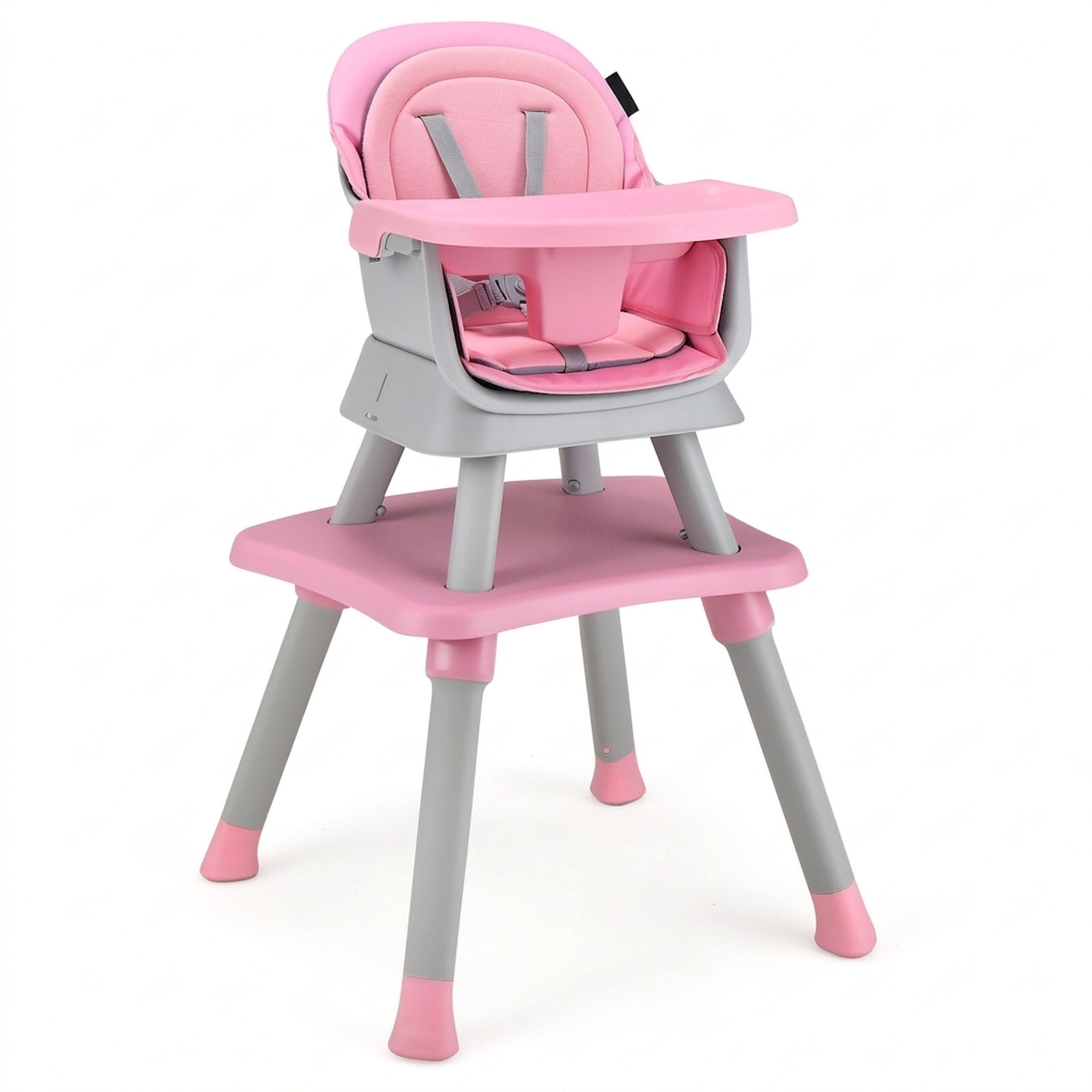 SUGIFT 6-in-1 Convertible Baby High Chair with Adjustable Removable Tray 55-lb Capacity Ages 6-36 Months Pink