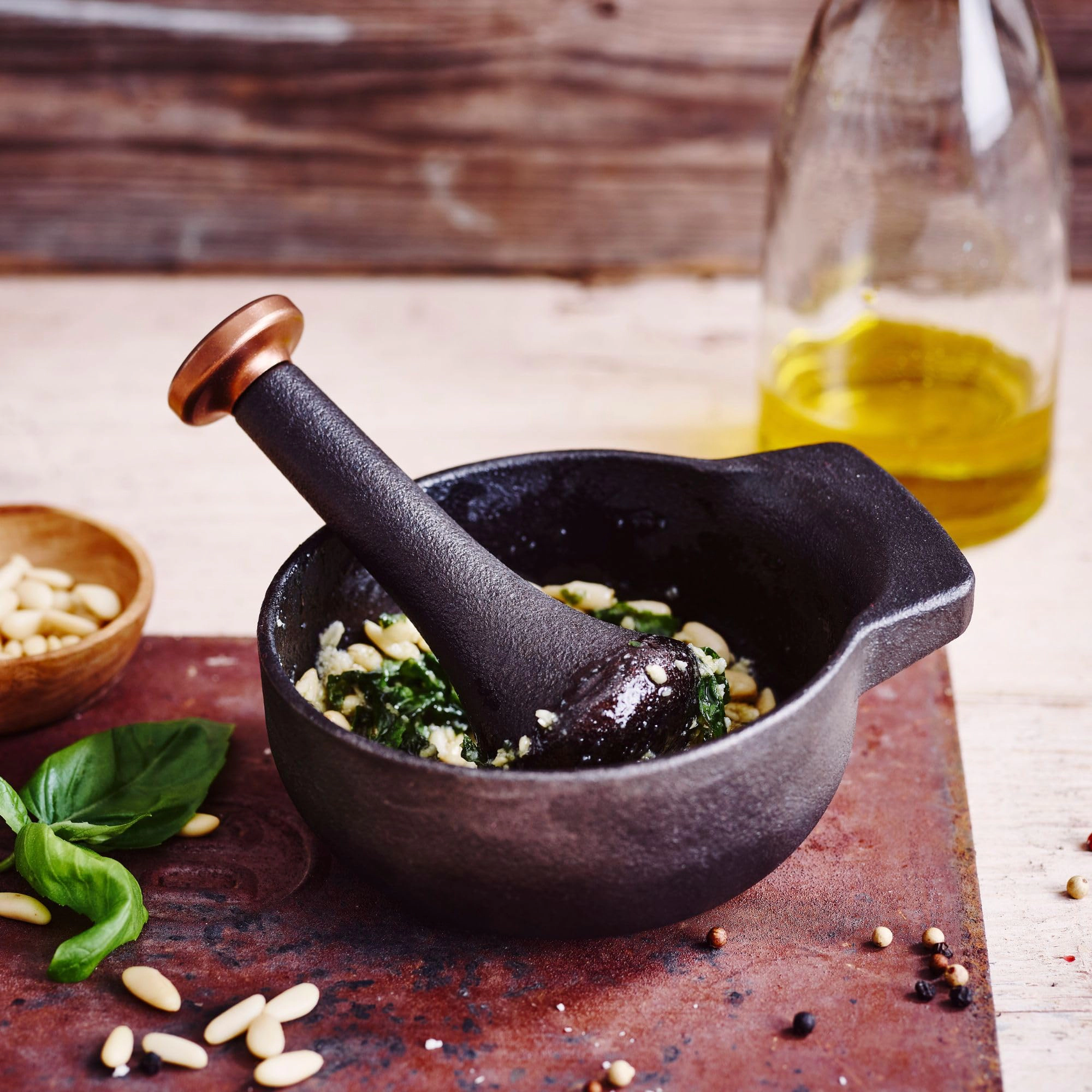 Alva Nori Enameled Cast Iron Mortar and Pestle Set, 2-Cup, Black