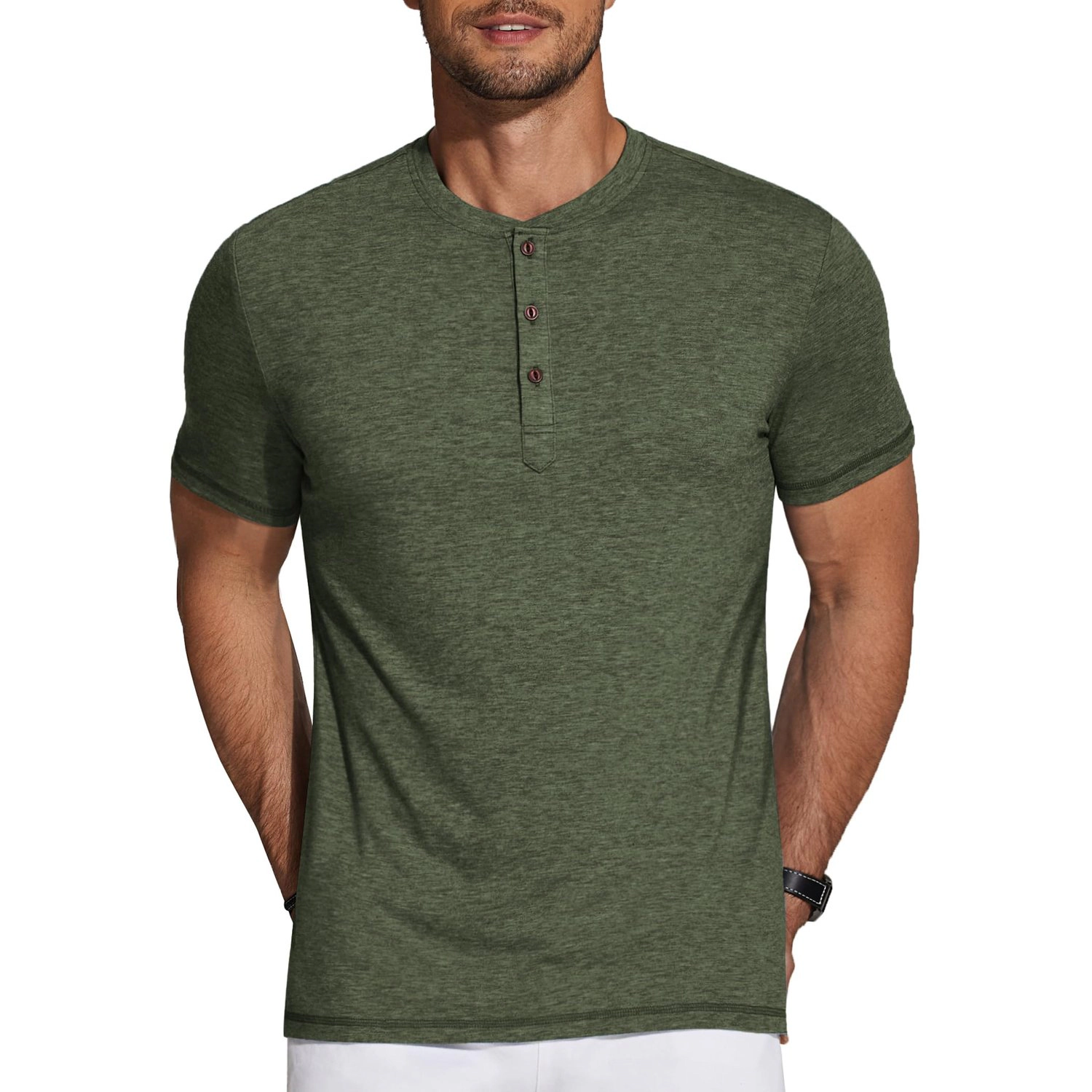 COOFANDY Mens Casual Short Sleeve Henley Shirt  Button Placket Crew Neck Tees