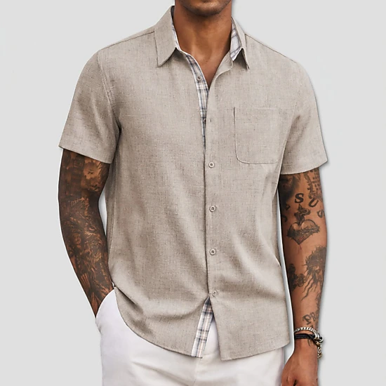 COOFANDY Mens Short Sleeve Button Down Shirt  Lapel Collar Pocket Casual Tops