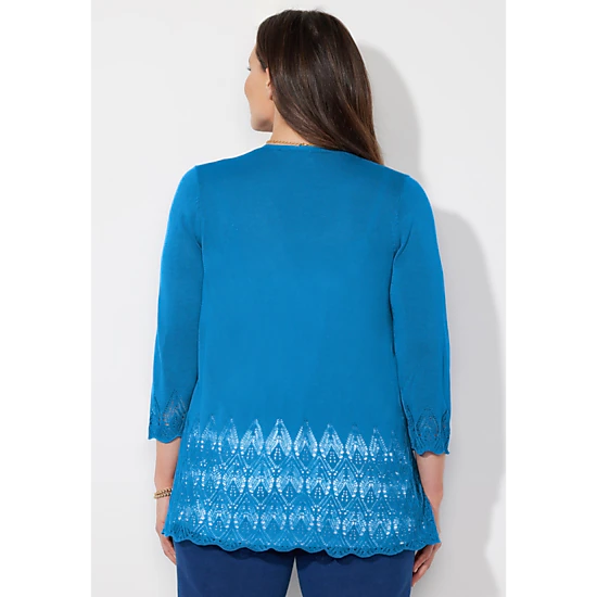 Catherines Women's Plus Size Pointelle Chevron Cardigan - JCPenney